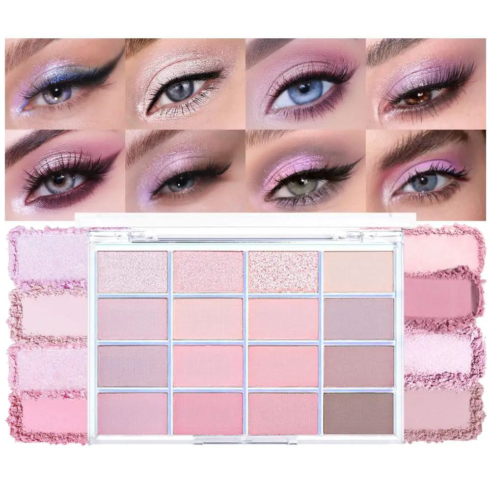 16-Color Matte Eyeshadow Palette – Pink Nude Taupe Basics, Waterproof & Ultra-Blendable - Vivareflex Online