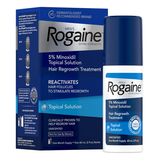 Solución tópica Rogaine Extra Strength con minoxidil al 5 % para el crecimiento del cabello, tratamiento líquido sin fragancia para hombres, suministro para 1 mes, solución de 2 fl. oz (suministro para 1 mes)