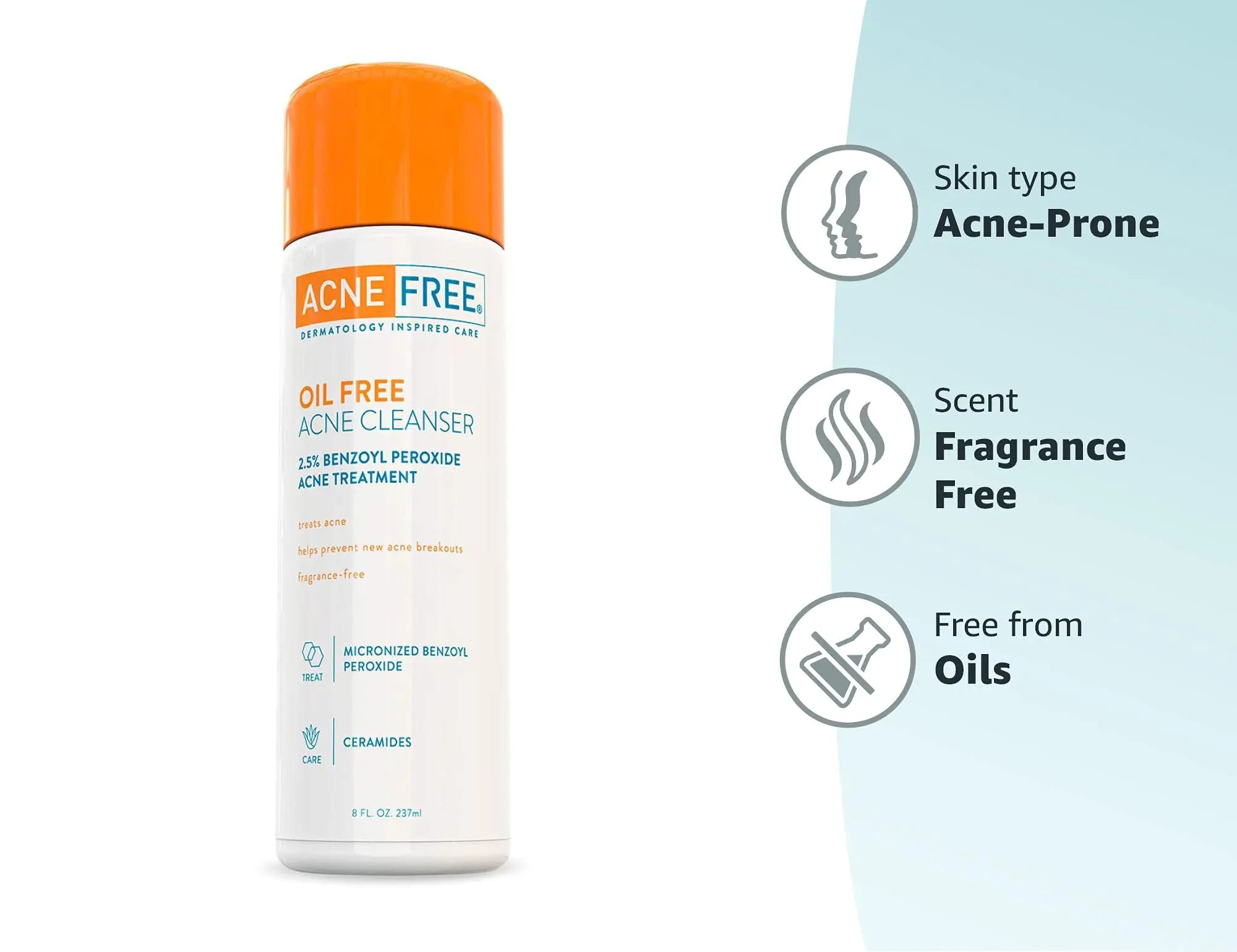 Nettoyant sans huile AcneFree Acne Free, peroxyde de benzoyle à 2,5 % avec acide glycolique pour prévenir et traiter les éruptions cutanées, sans parfum, 8 fl oz 8 onces (paquet de 1)