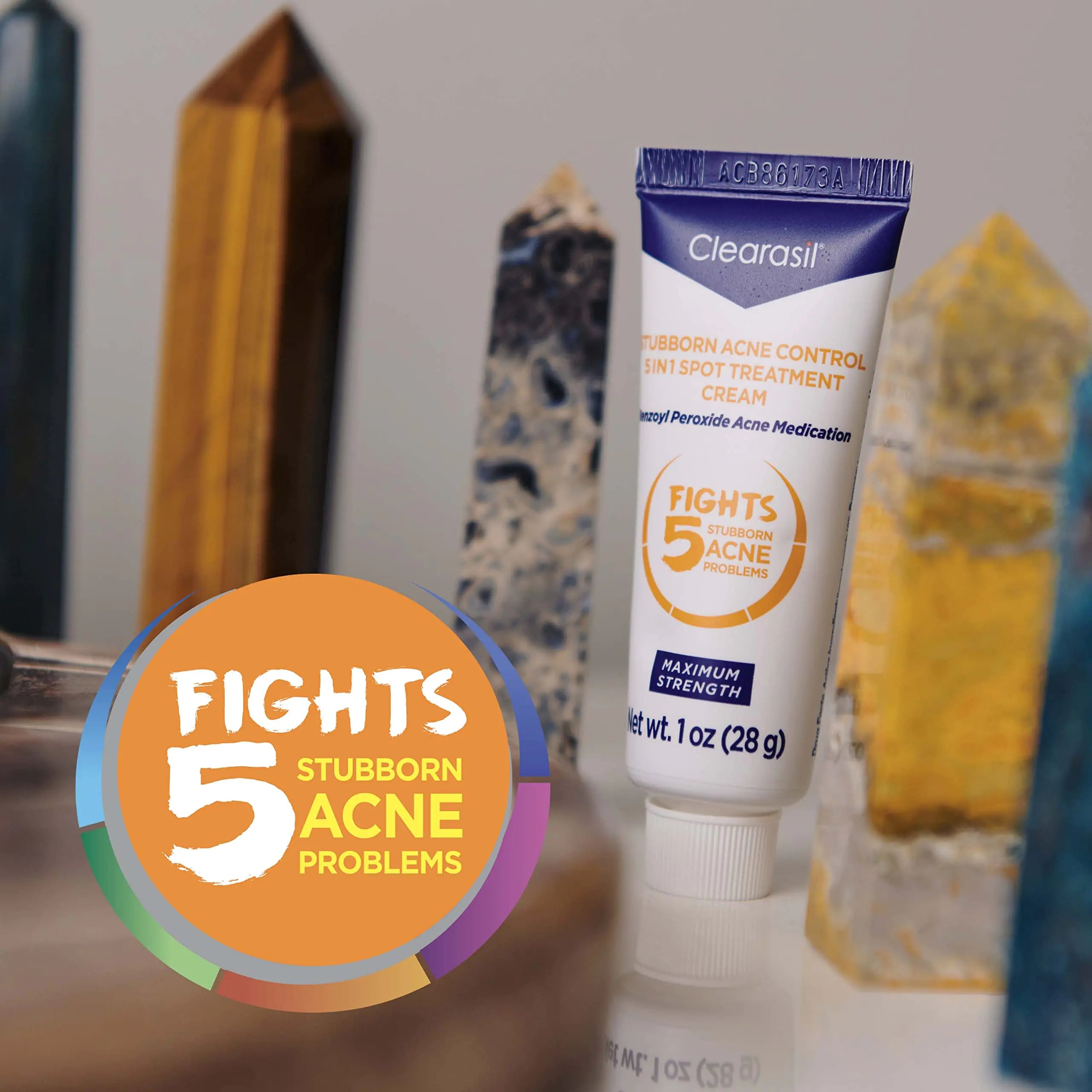 Crème de traitement localisée 5 en 1 Clearasil Stubborn Acne Control, force maximale avec 10 % de peroxyde de benzoyle, médicament contre l'acné, 1 oz 1 once (paquet de 1)