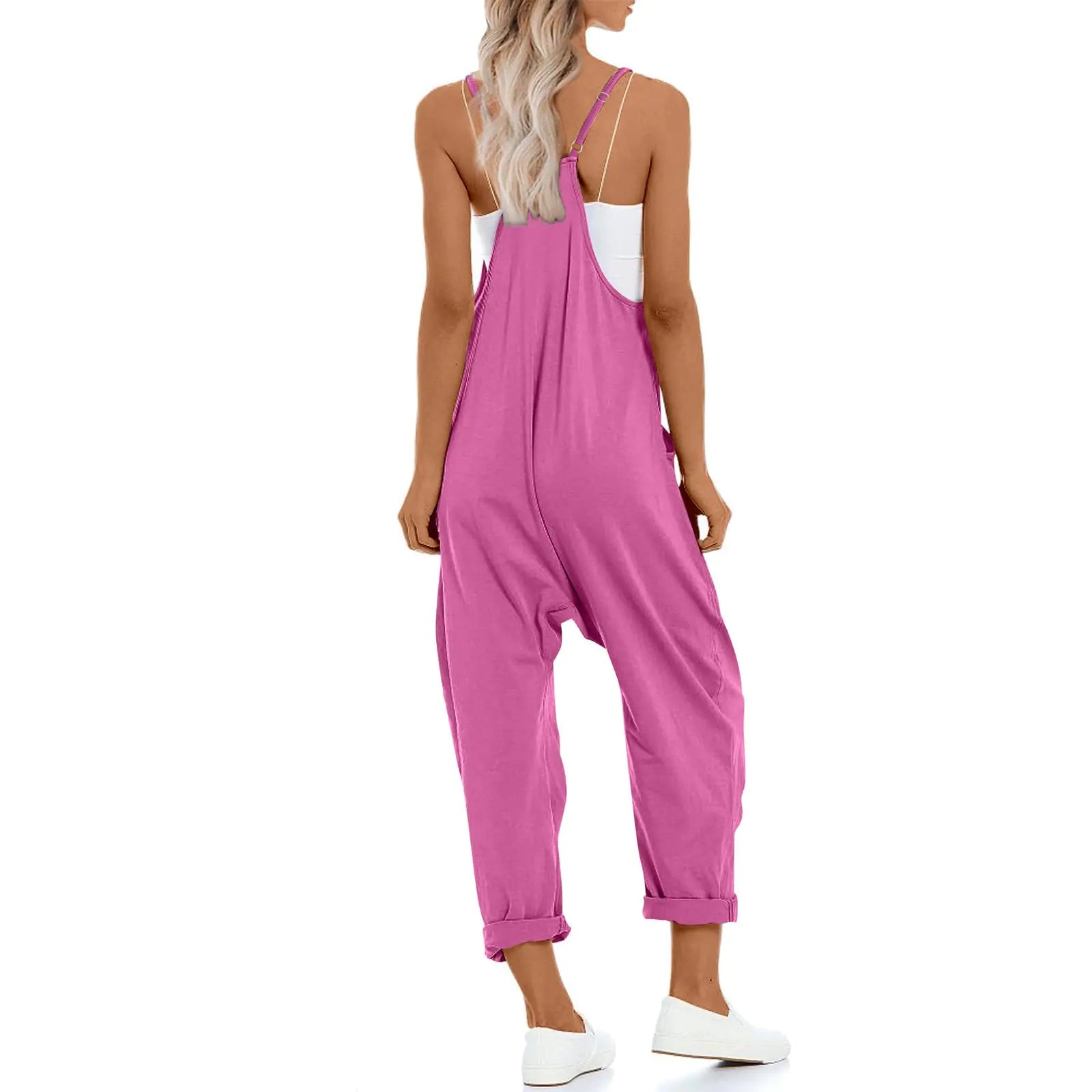 One Piece Jumpsuits for women V Neck Sleeveless Loose Fit overalls Spaghetti Strap Harem Long Pants with Pockets Purple Pink X-Large - Vivareflex Online