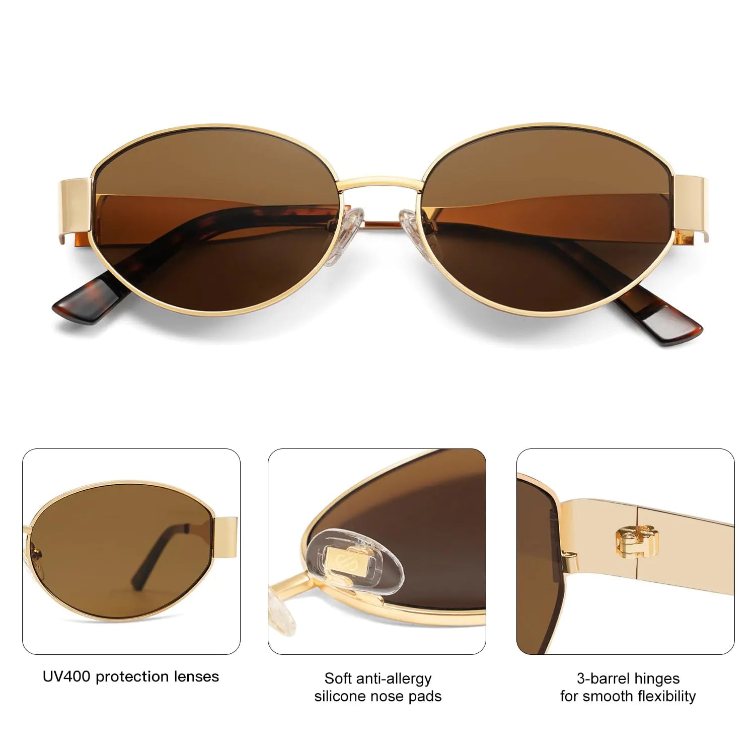 SOJOS Retro Oval Sunglasses for Women Men Trendy Sun Glasses Classic Shades UV400 Protection SJ1217 Gold/Grey - Vivareflex Online