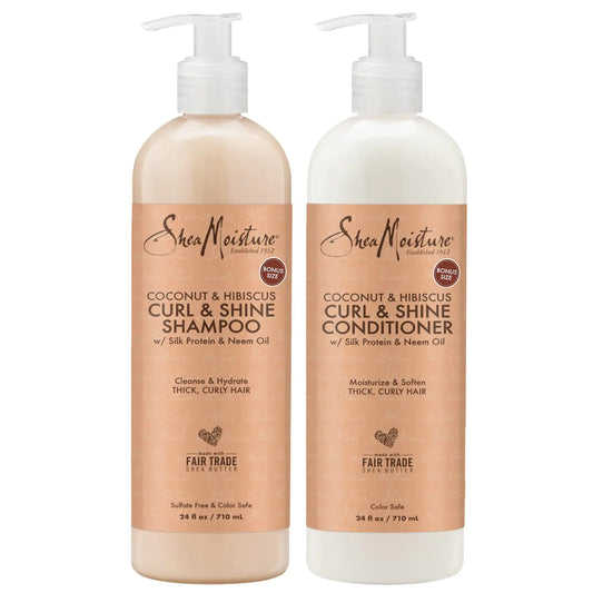 Coffret shampoing et revitalisant SheaMoisture grande taille, soin capillaire Curl &amp; Shine à la noix de coco et à l'hibiscus, contrôle des frisottis pour cheveux bouclés