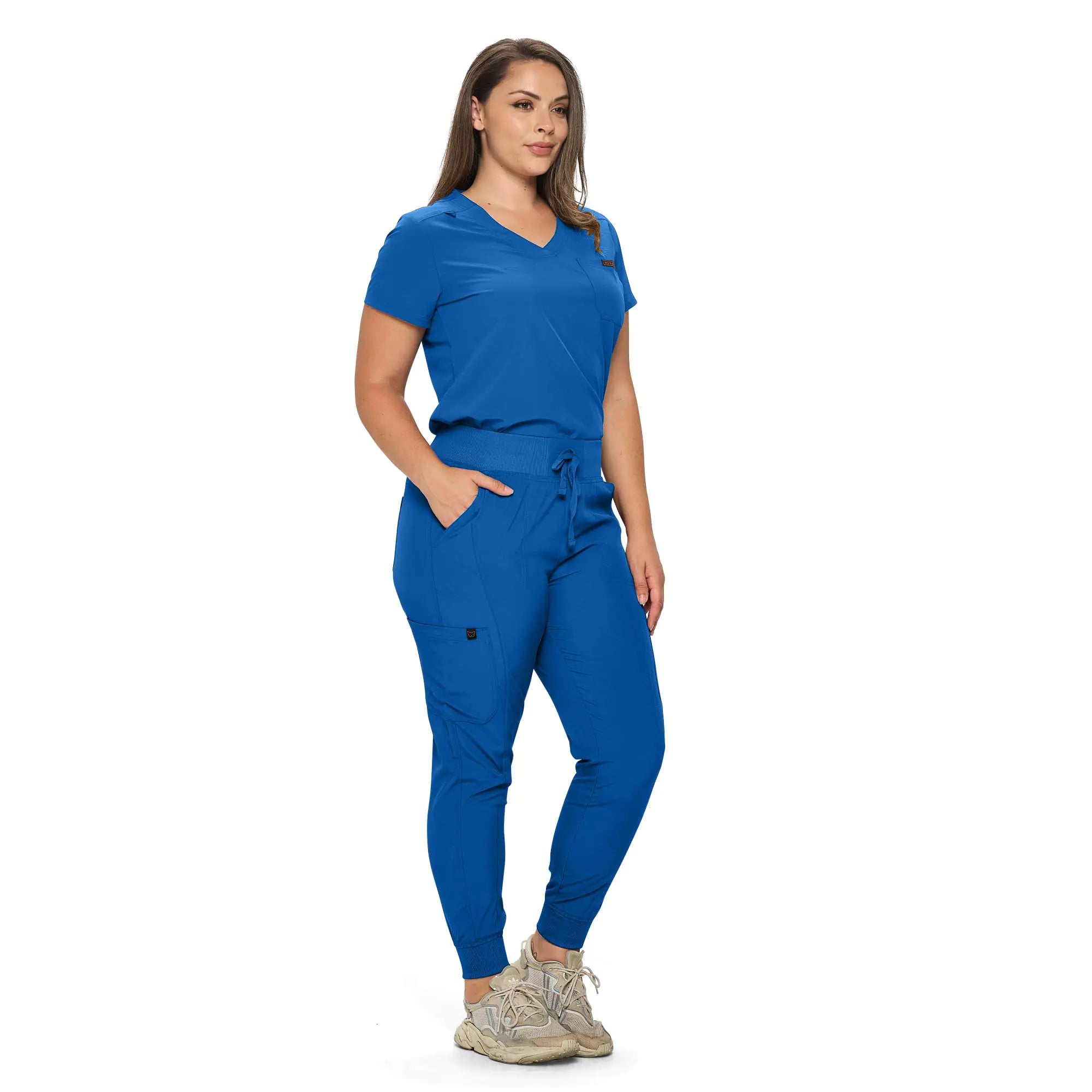 Conjunto médico elástico MONARCH UNIFORMS para mujer, conjunto médico en tallas regulares y pequeñas, conjunto médico con blusa metida por dentro para mujer, azul real, talla extragrande 