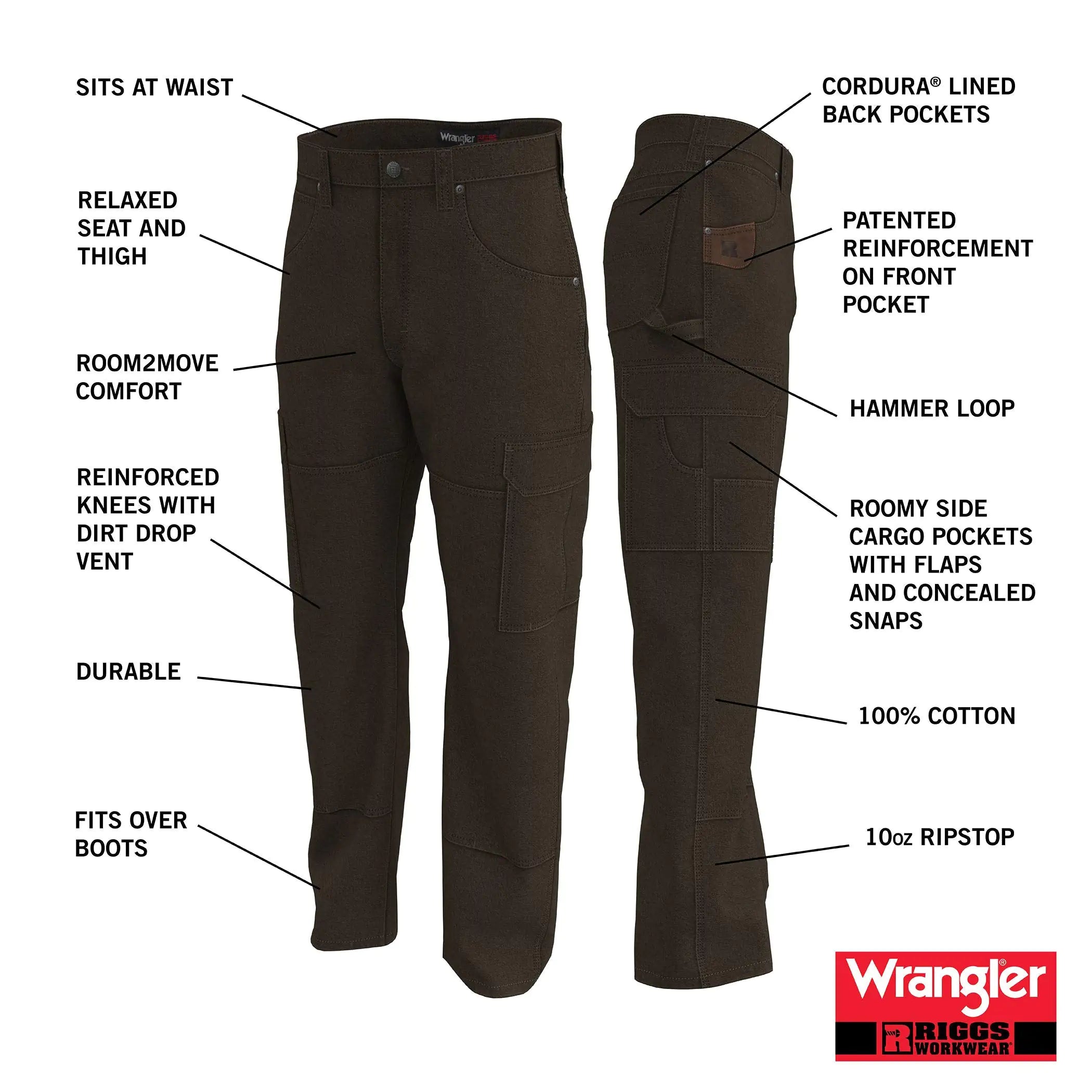 Wrangler Riggs Workwear Men's Ranger Work Utility Pants 50W x 32L Black - Vivareflex Online