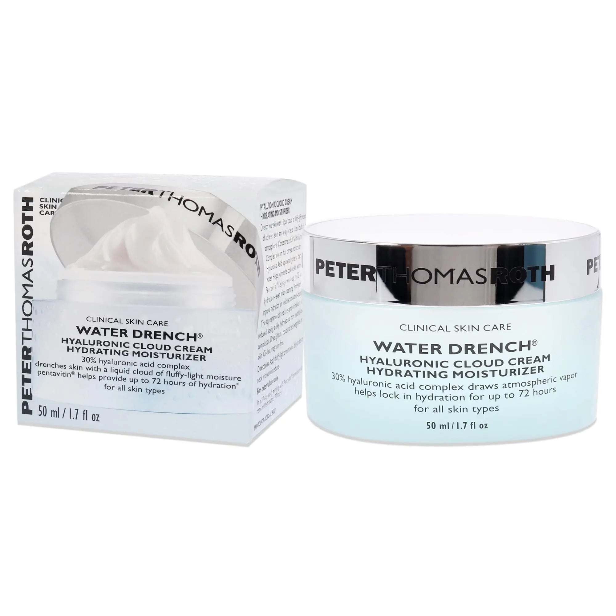 Peter Thomas Roth | Water Drench Hyaluronic Cloud Cream | Crema hidratante para el rostro, hasta 72 horas de hidratación para una piel de aspecto más juvenil, sin fragancia, 1,69 onzas líquidas 1,7 onzas líquidas (paquete de 1) 