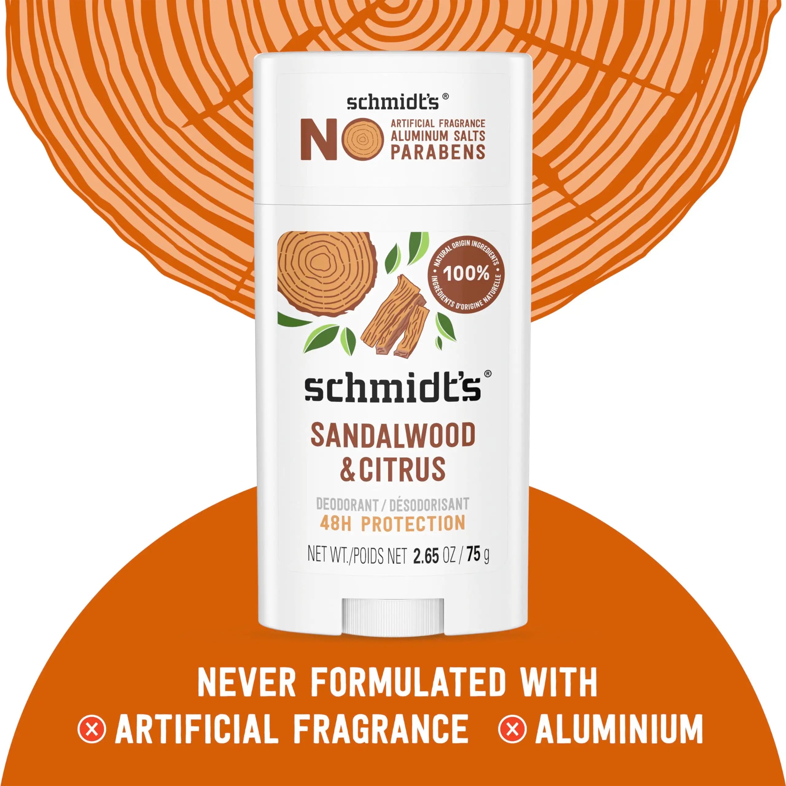 Schmidt's Aluminum-Free Vegan Deodorant - Sandalwood & Citrus (2 Count)