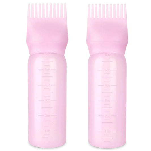 Applicateur de bouteille de peigne à racines 6 onces, paquet de 2 - Applicateur d'huile pour teinture capillaire, coiffure et huilage capillaire (rose)