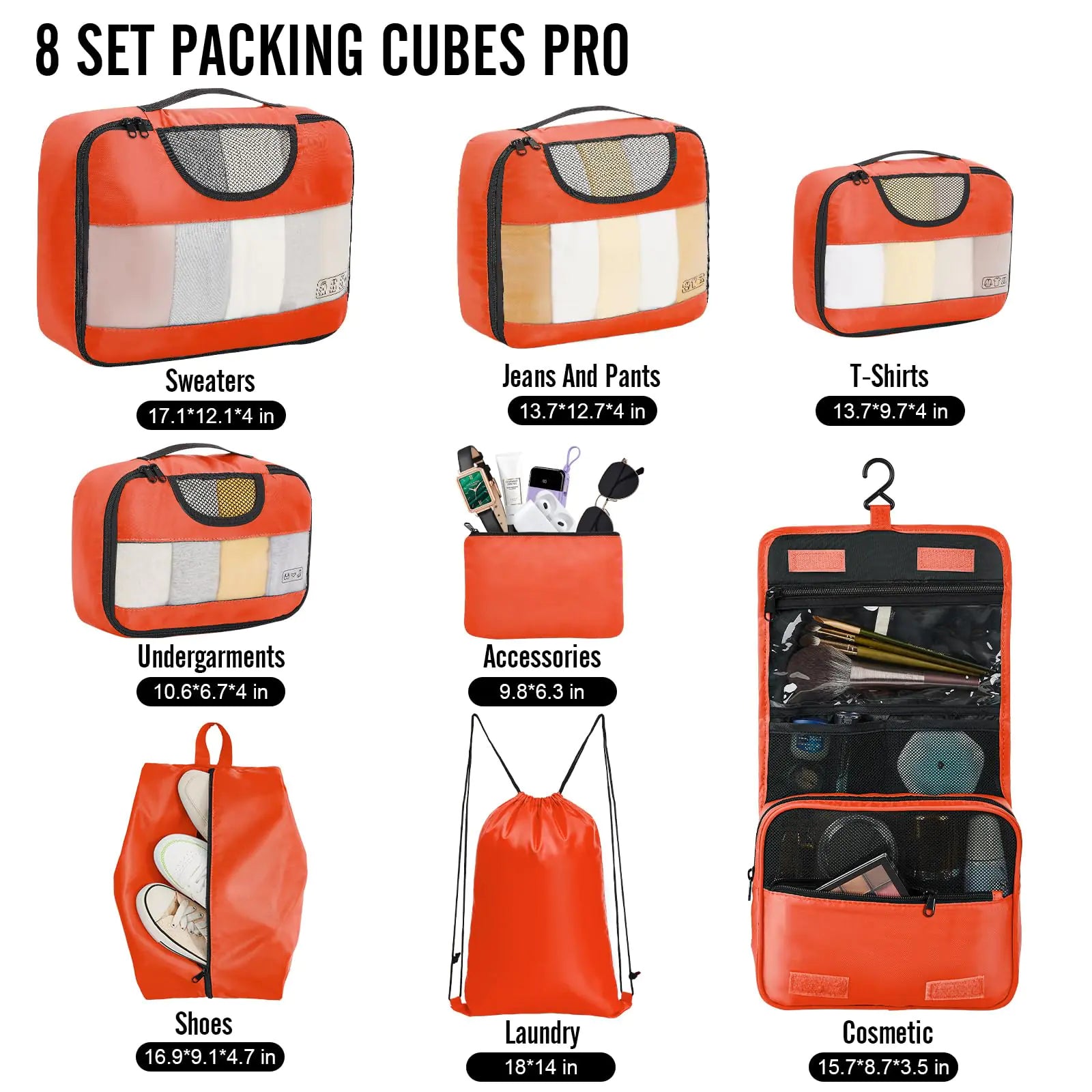 Veken 8-Piece Packing Cubes Set – Travel Bag Organizers for Suitcases & Carry-On Luggage - Vivareflex Online