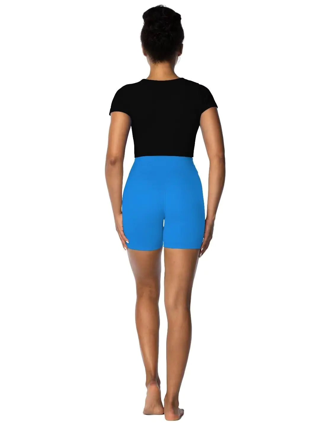 Sunzel Short taille haute pour femme avec effet froissé et fessier caché, short de motard, short de sport, de yoga, de course à pied, avec contrôle du ventre, entrejambe de 15,2 cm, taille XS, bleu classique