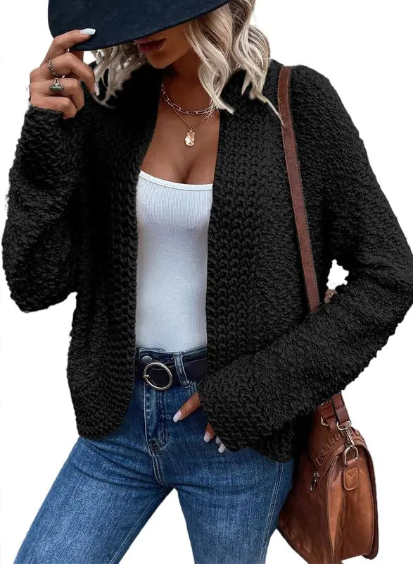 Dokotoo 2024 Women's Black Long Sleeve Chunky Knit Cardigan - Vivareflex Online