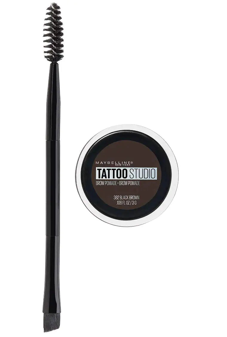 Maybelline TattooStudio Brow Pomade Longue Tenue, Constructible, Maquillage des Sourcils, Brun Noir, 1 Unité 382 BLACK BROWN 0,106 Once (PACK DE 1)