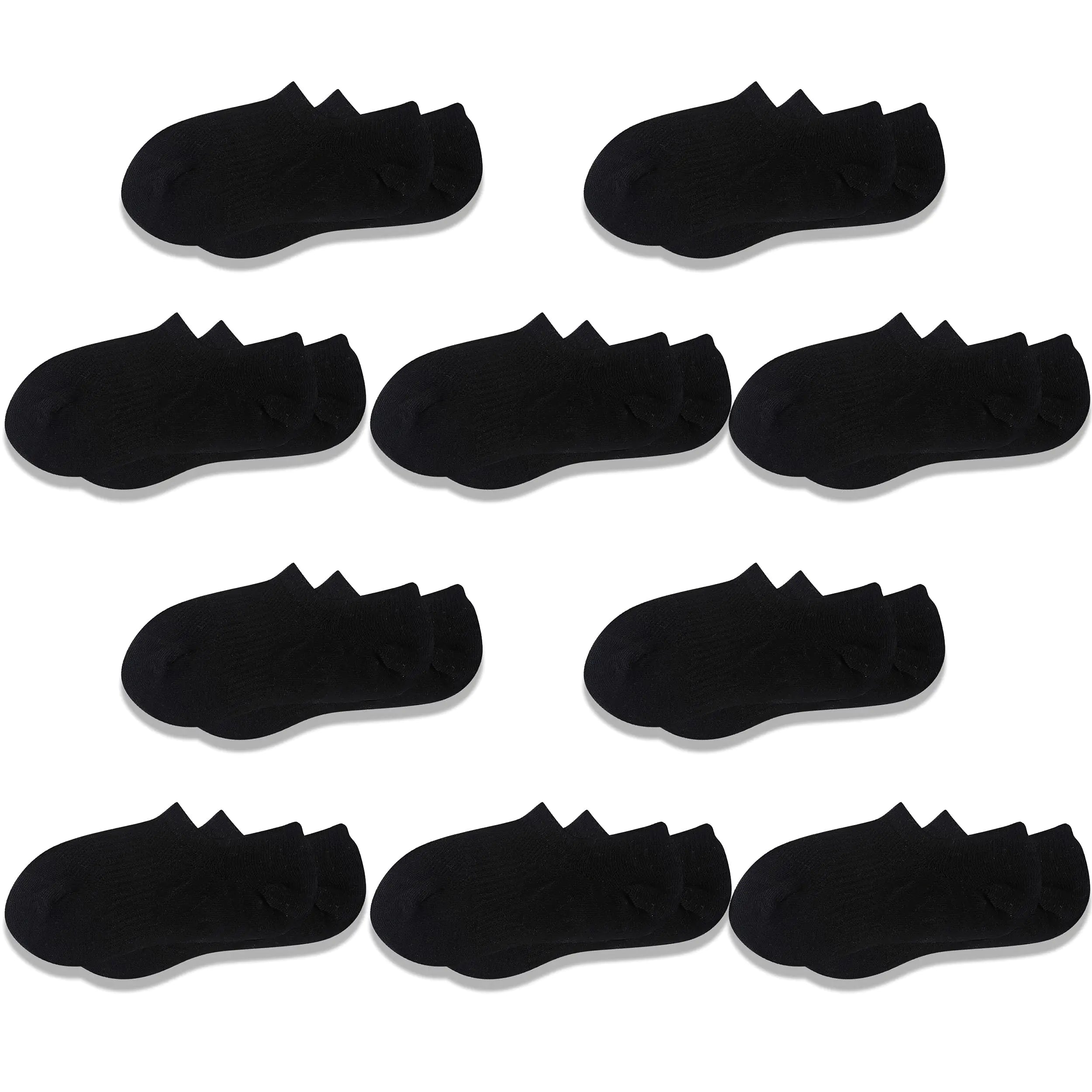 Cozi Foot 10 Pairs Boys Girls No Show Socks Cotton Non Slip Low Cut Socks Medium C02-black