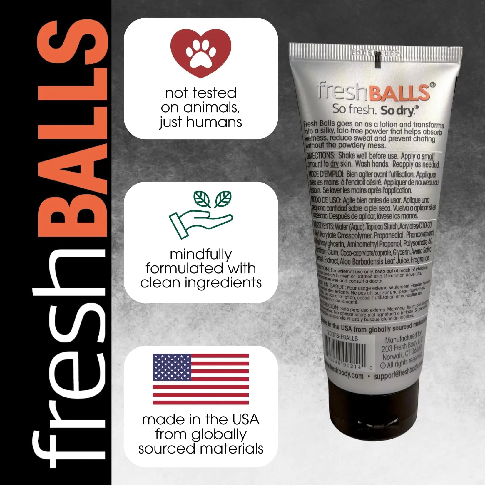 Loción Fresh BALLS: crema calmante antirozaduras en polvo para hombres; desodorante y producto de higiene para la zona de la ingle; la crema antirozaduras original para hombres, 3,4 fl oz (paquete de 1) 