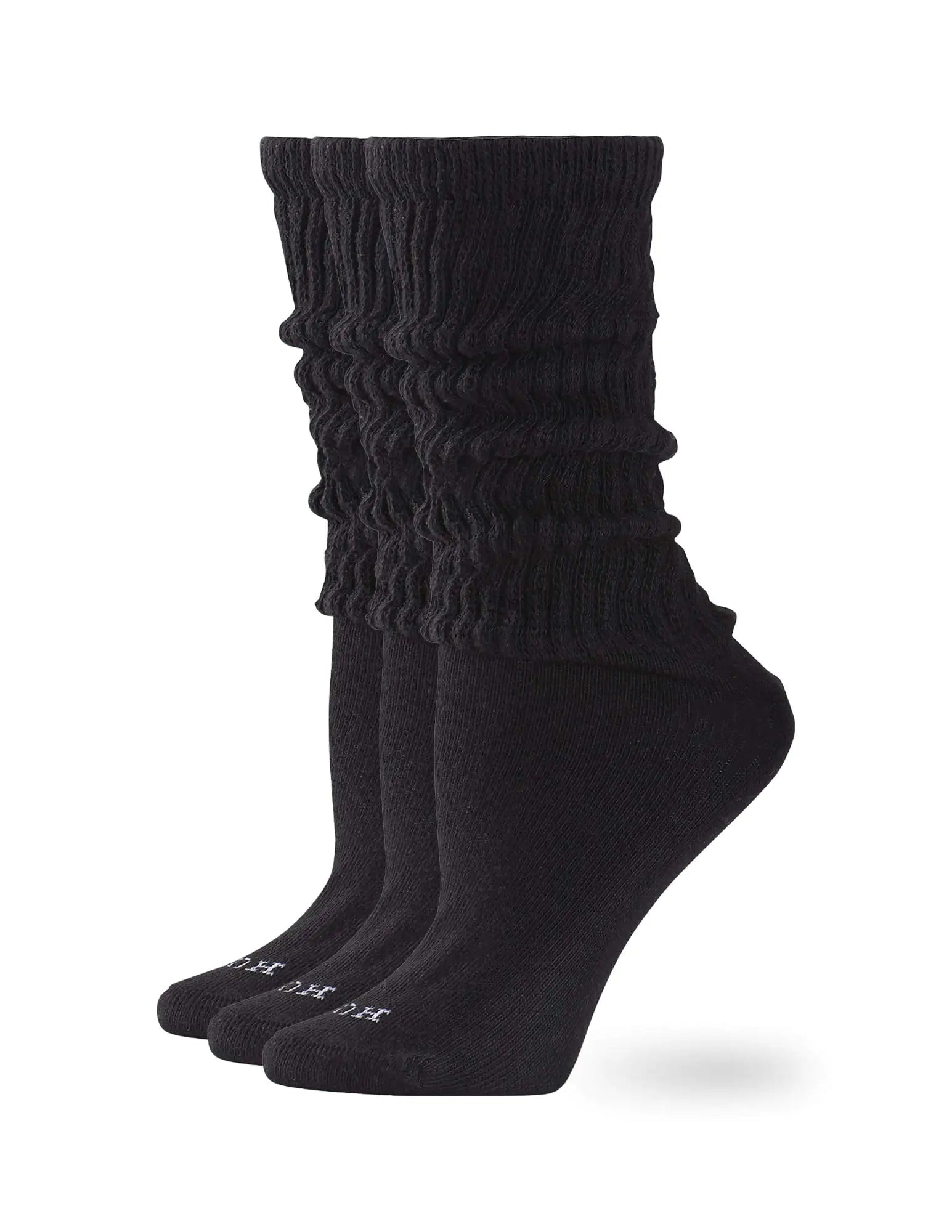 HUE Women's Slouch 3 Pair Pack, Soft Chunky Scrunch, Stack Socks One Size Black/Black/Black