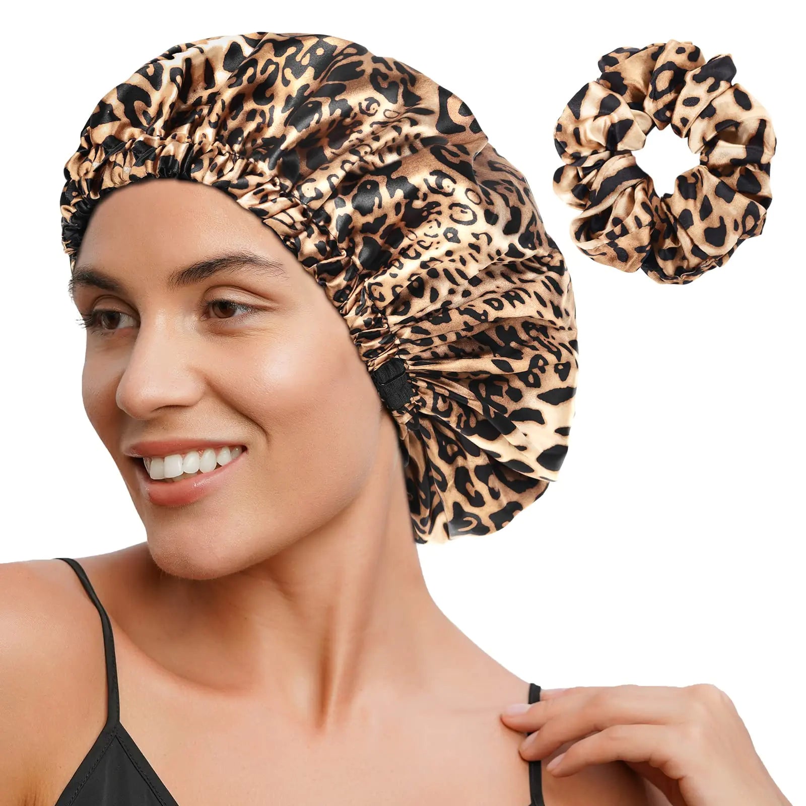 YANIBEST Bonnet en Satin Bonnet en Soie Bonnet Réglable pour Cheveux pour Dormir Bonnets pour Cheveux pour Femmes Cheveux Naturels Bouclés Taille Unique Marron