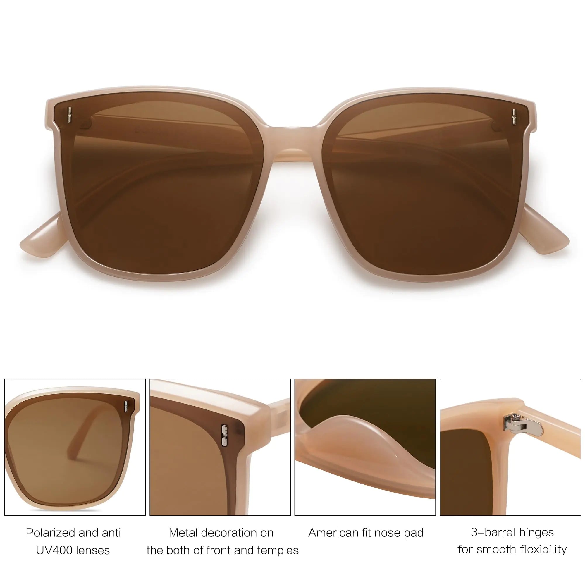 Lunettes de soleil surdimensionnées tendance SOJOS pour femmes et hommes Marron/Marron