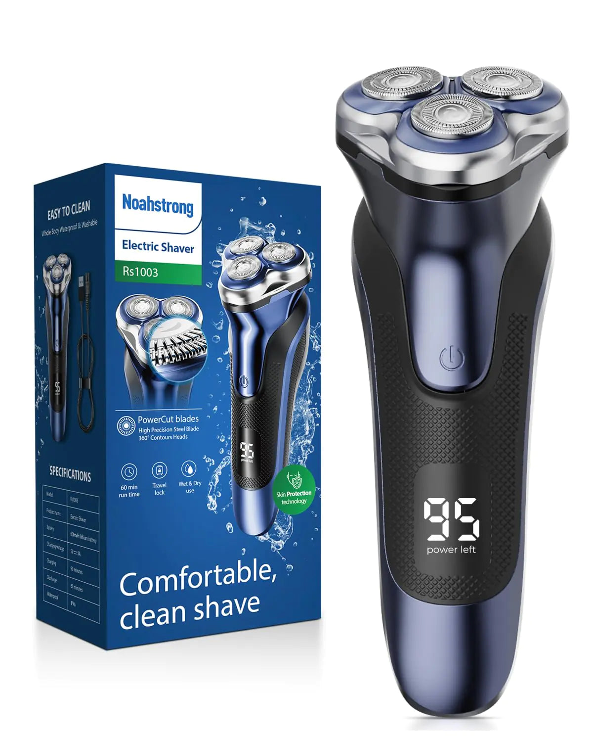 Electric Razor for Men, Noahstrong Electric Shaver for Men, Wet Dry Shaver with Pop up Trimmer, Rechargeable Razor for Men Face Blue - Vivareflex Online