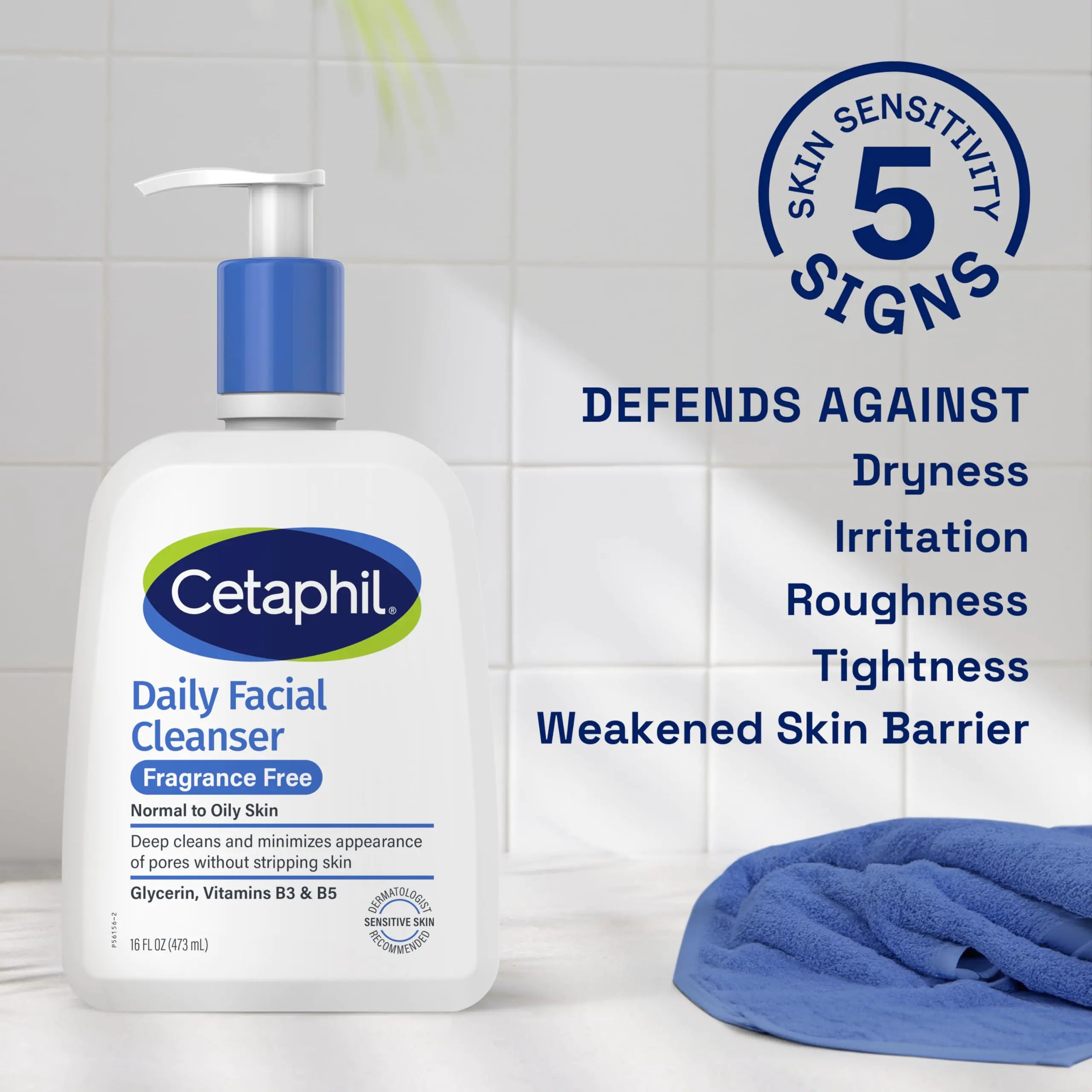 Face Wash by CETAPHIL, Daily Facial Cleanser for Sensitive, Combination to Oily Skin, NEW 16 Oz, Fragrance Free ,Gentle Foaming, Soap Free, Hypoallergenic Unscented 16 Fl Oz (Pack of 1)