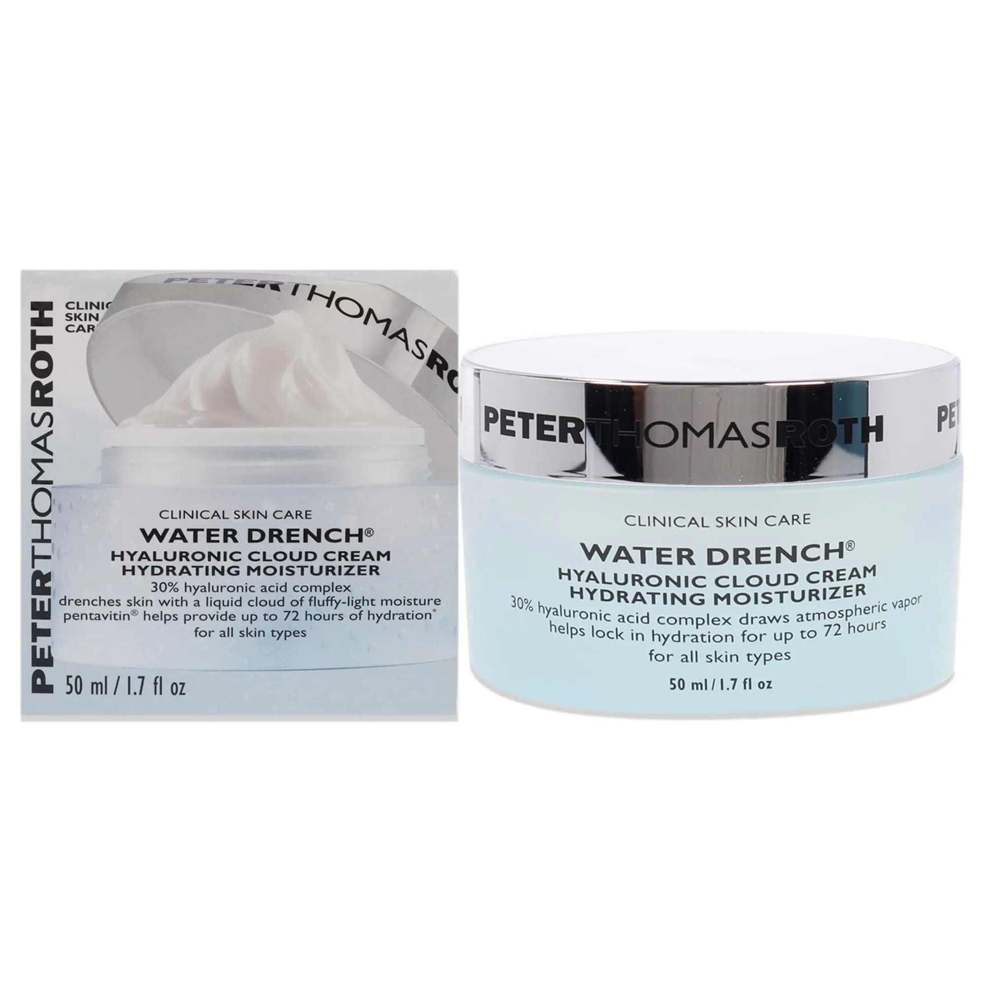 Peter Thomas Roth | Water Drench Hyaluronic Cloud Cream | Crema hidratante para el rostro, hasta 72 horas de hidratación para una piel de aspecto más juvenil, sin fragancia, 1,69 onzas líquidas 1,7 onzas líquidas (paquete de 1) 