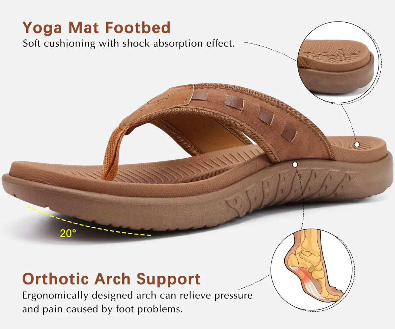 KuaiLu - Chanclas deportivas para hombre, cómodas sandalias ortopédicas con tiras y soporte para el arco de la fascitis plantar, para exteriores, verano, playa, tallas 7 a 15, 14, color caqui