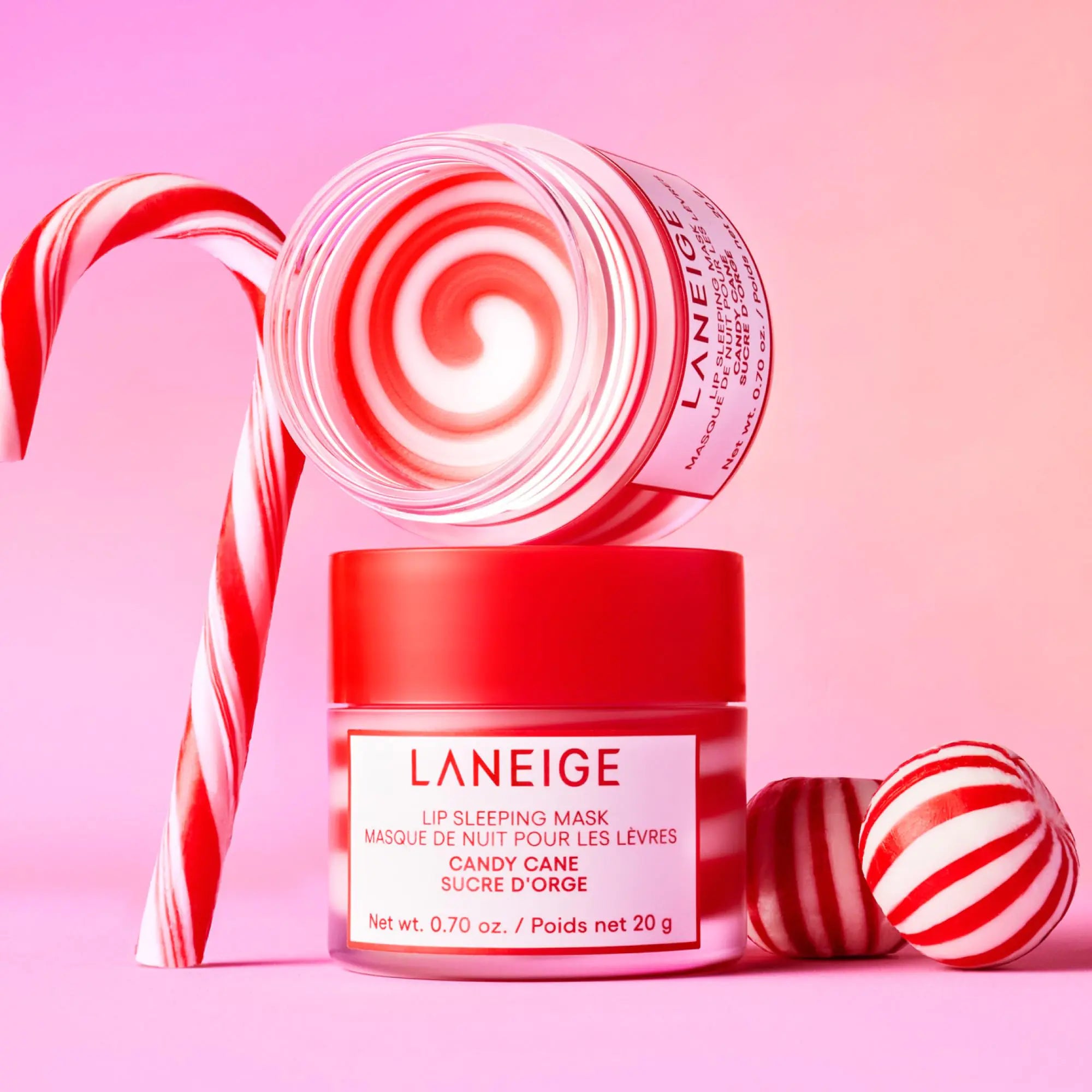 LANEIGE Lip Sleeping Mask: Nourish, Hydrate, Vitamin C, Murumuru & Shea Butter, Antioxidants, Flaky, Dry Lips Candy Cane Swirl - Vivareflex Online