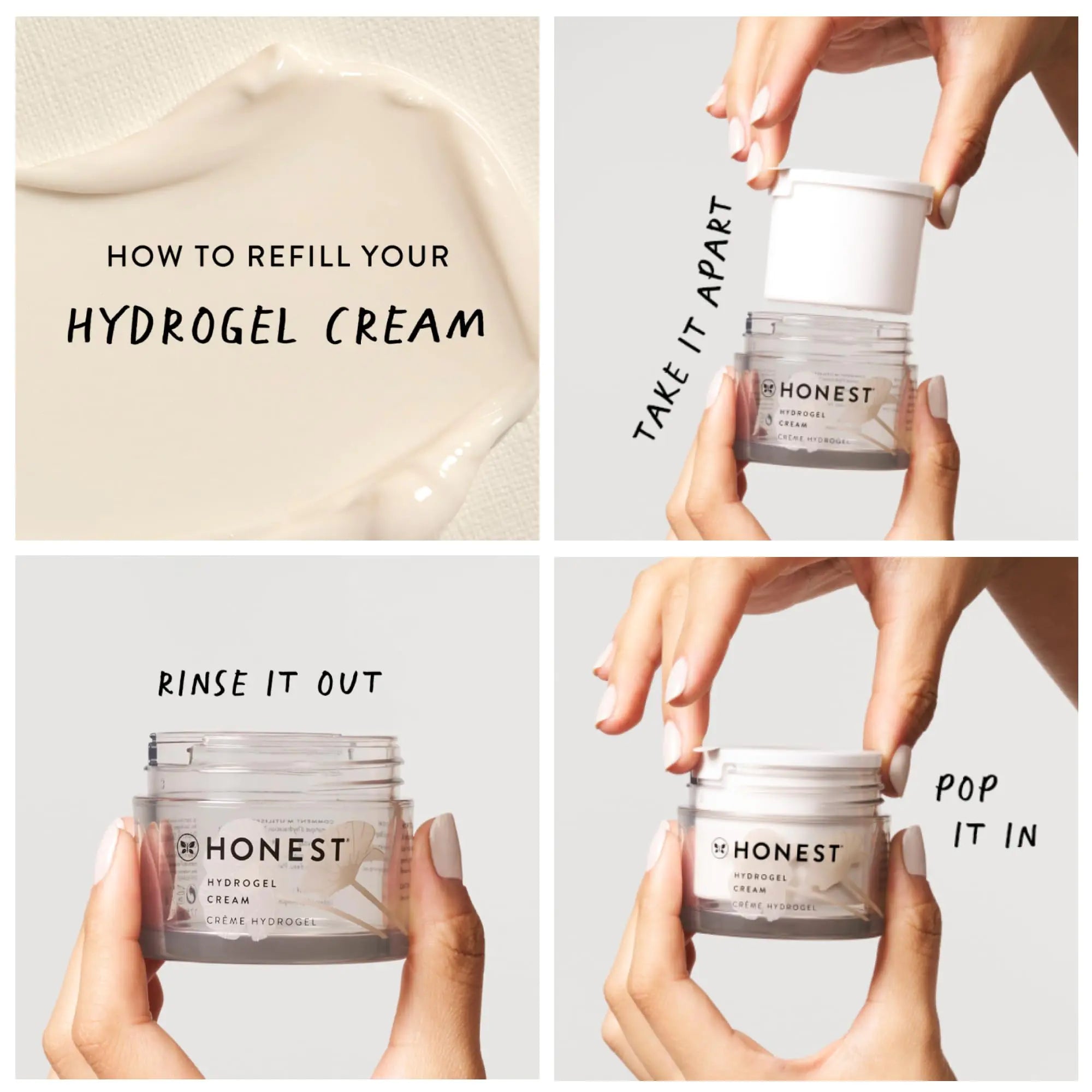 Recarga de crema de hidrogel Honest Beauty | Diseñada para recarga de envases de crema de hidrogel de tamaño completo de 1,7 fl oz (1,7 fl oz) 