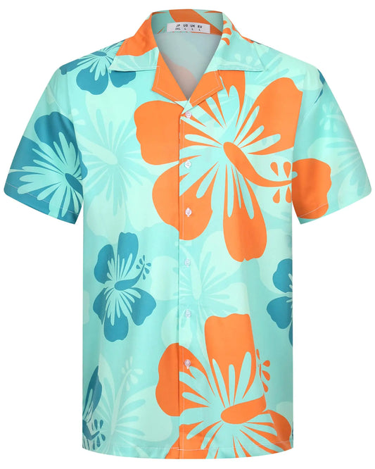 APTRO Men's Hawaiian Shirt Summer Beach Tropical Short Sleeve Button Down Shirt Hibiscus Green 2X - Vivareflex Online