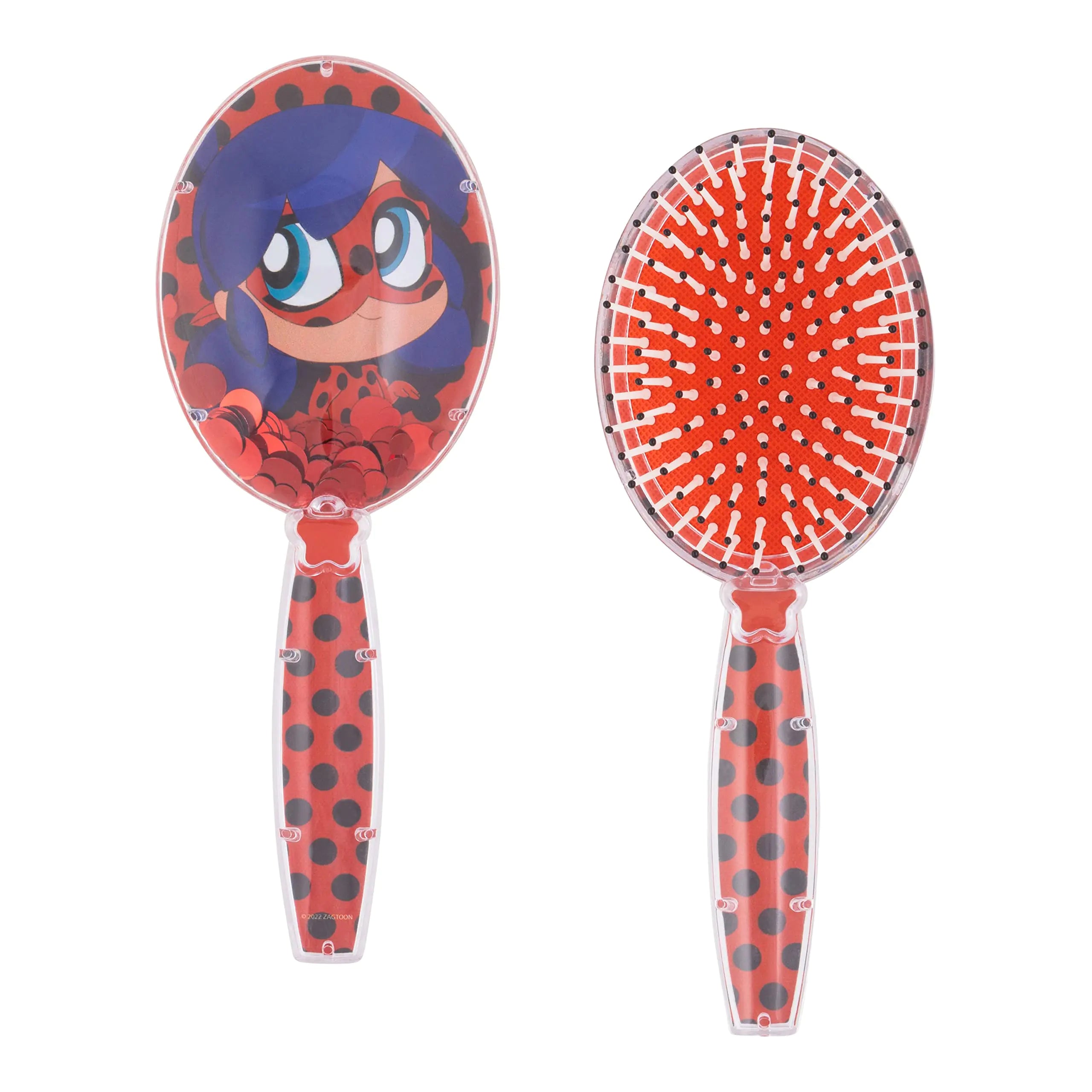 Cepillo para el cabello milagroso con estrellas brillantes mágicas, cepillo para el cabello con confeti de mariquita, cepillo para el cabello para niños de 3 años en adelante, color rojo 