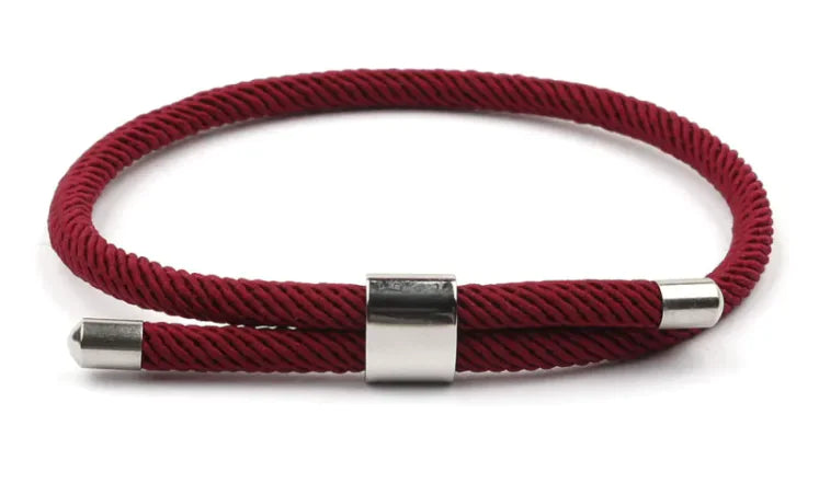 Bracelet en corde rouge et noir avec boucle en acier – Bracelet d'amitié porte-bonheur