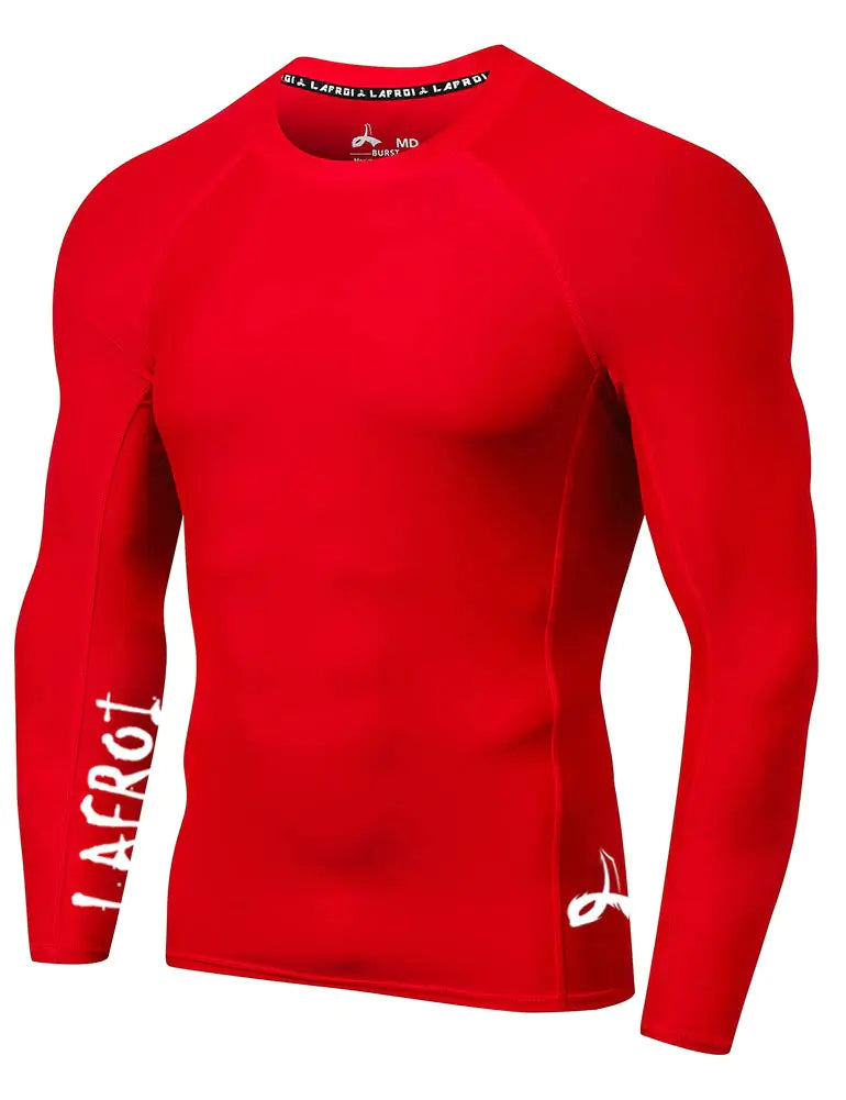 Camiseta interior térmica de compresión de manga larga LAFROI para hombre con protección solar UPF 50+, ajuste de alto rendimiento, CLYYB XX-Large, asimétrica, roja 