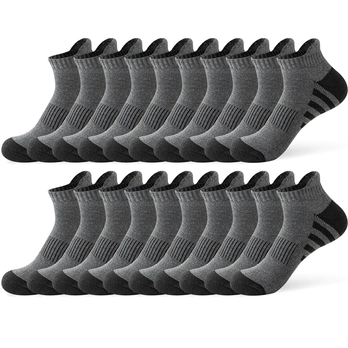 JOYNÉE Lot de 10 paires de chaussettes de course athlétiques pour hommes, lot de 10 paires de chaussettes d'entraînement respirantes à coupe basse, taille de chaussette : 10-13, taille unique, gris (10 paires)