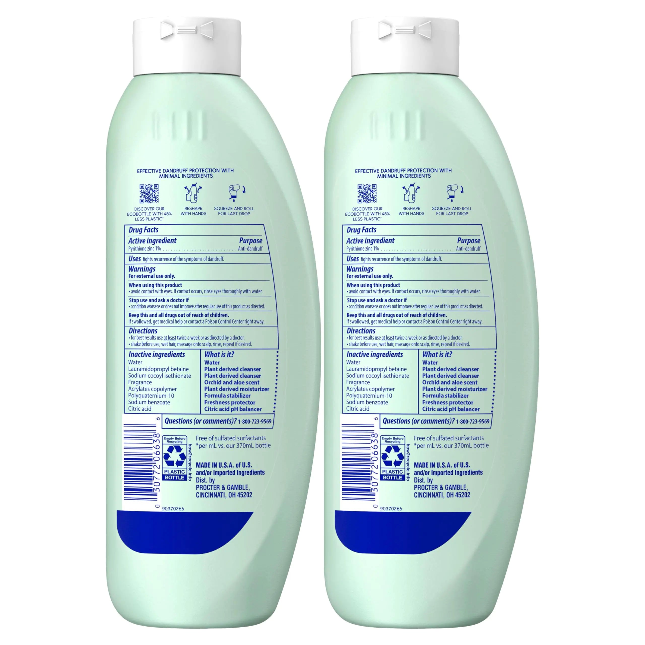 Champú anticaspa Head & Shoulders BARE, champú anticaspa con ingredientes mínimos y sin sulfatos, hidratación calmante, botellas ecológicas con menos plástico, seguro para todo tipo de cabello, 13,5 fl oz cada una, paquete doble 