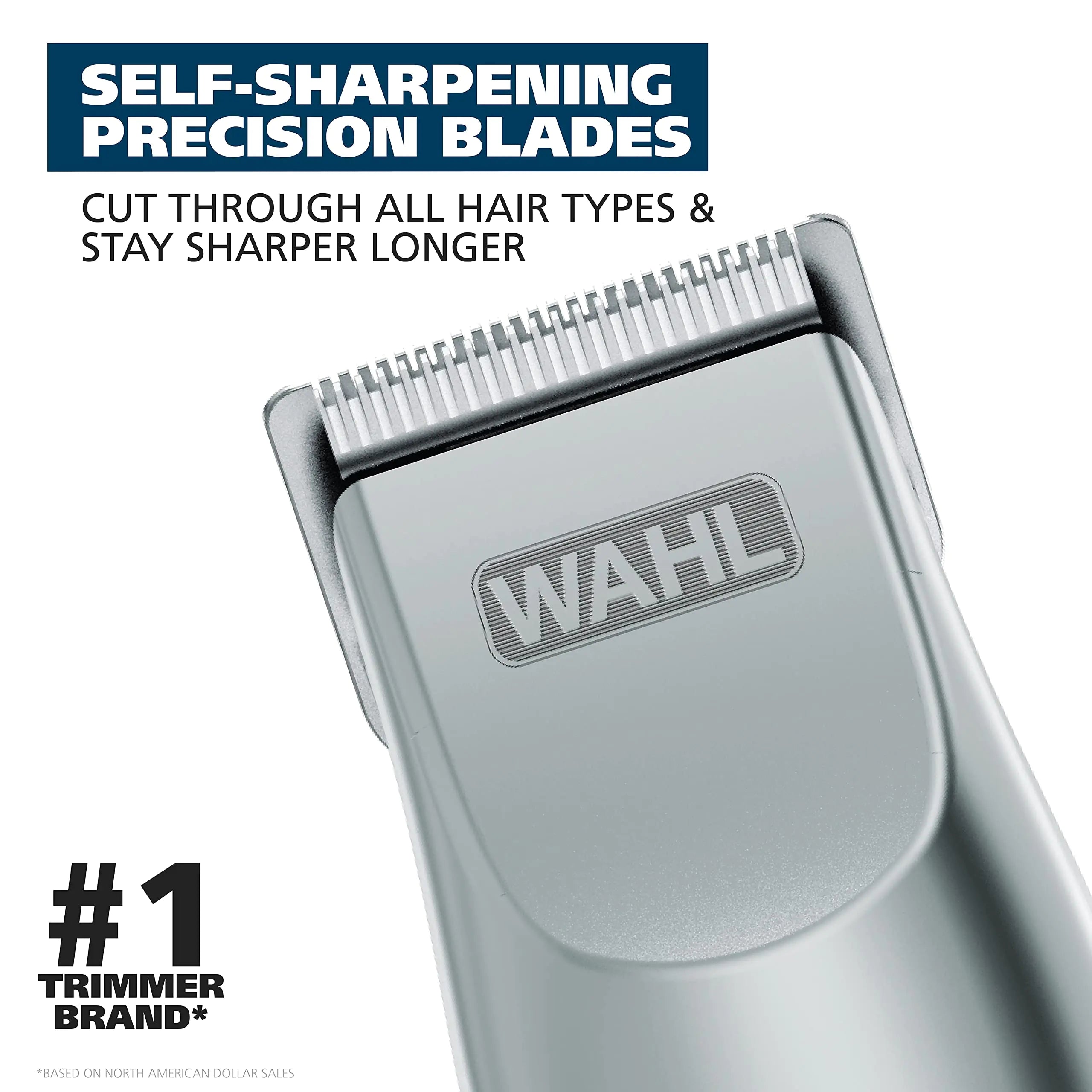 Wahl Groomsman Battery Operated Facial Hair Trimmer for Beard & Mustache Trimming Including Light Detailing and Body Grooming – Model 9906-717V Silver