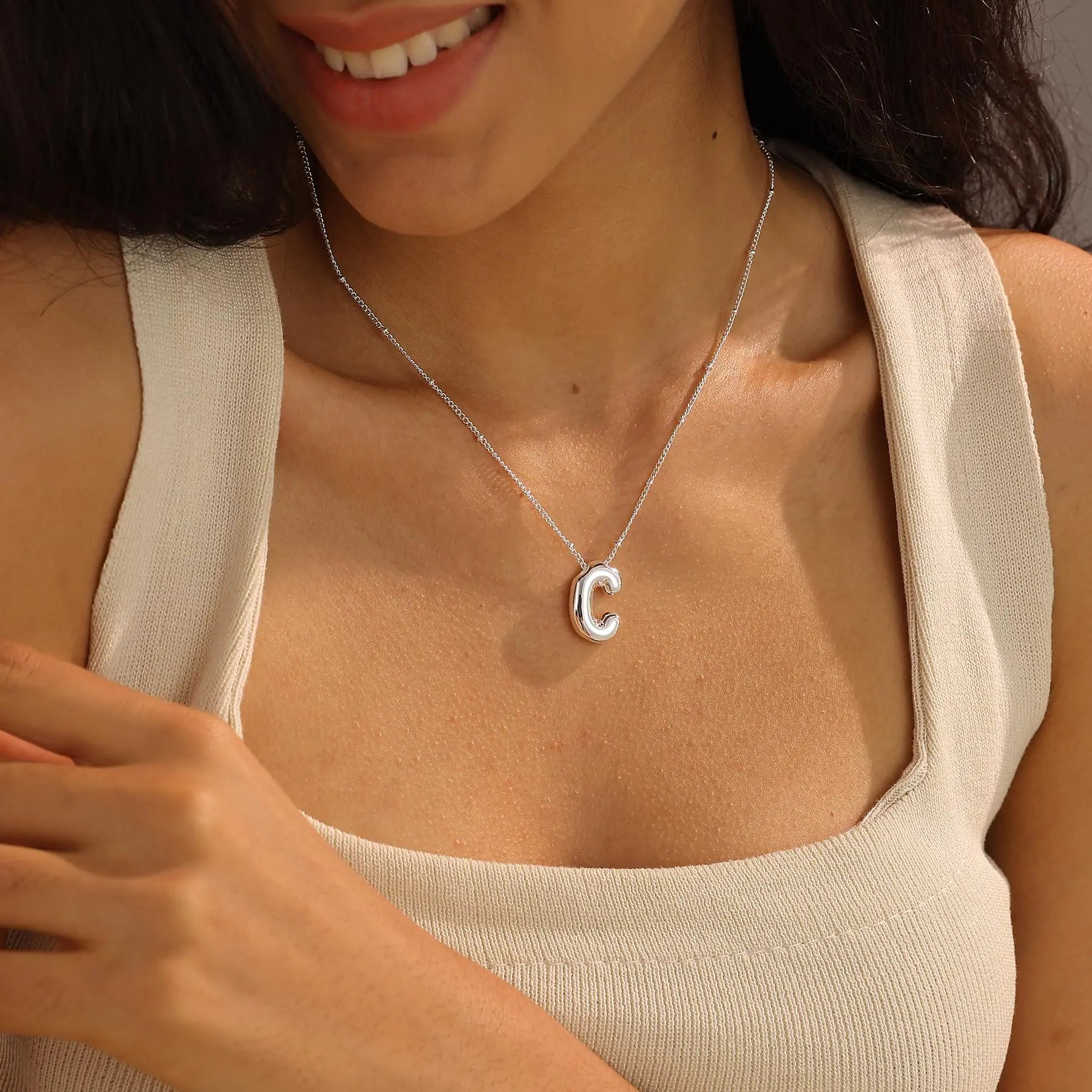 Collier avec lettre à bulles en or pour femme, collier avec pendentif en forme de ballon plaqué or 14 carats, collier avec initiale à breloques délicates pour femme, collier tendance et épais avec nom personnalisé, bijoux en or pour femme, argent X