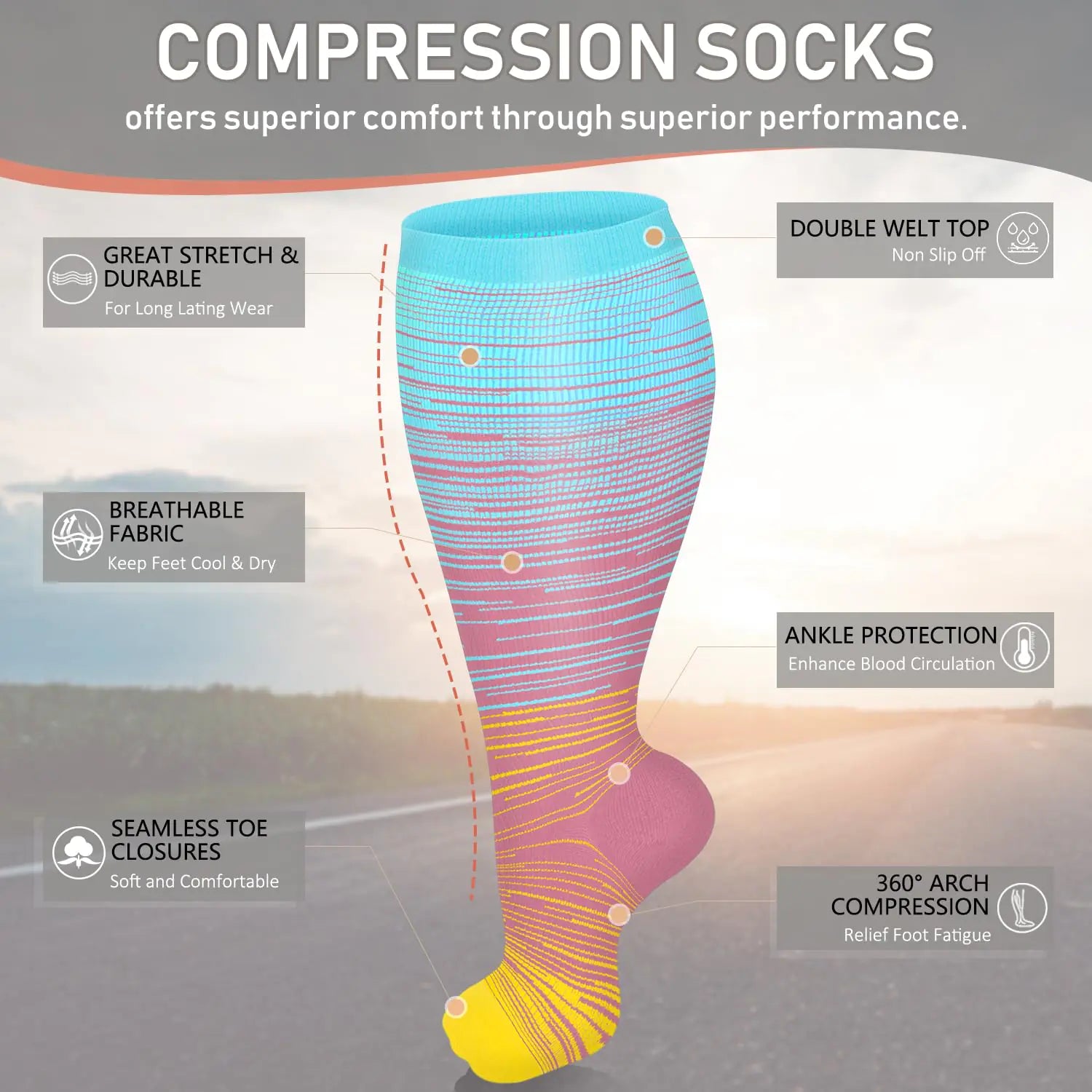 Diu Life 3 Pairs Plus Size Compression Socks for Women and Men - Vivareflex Online