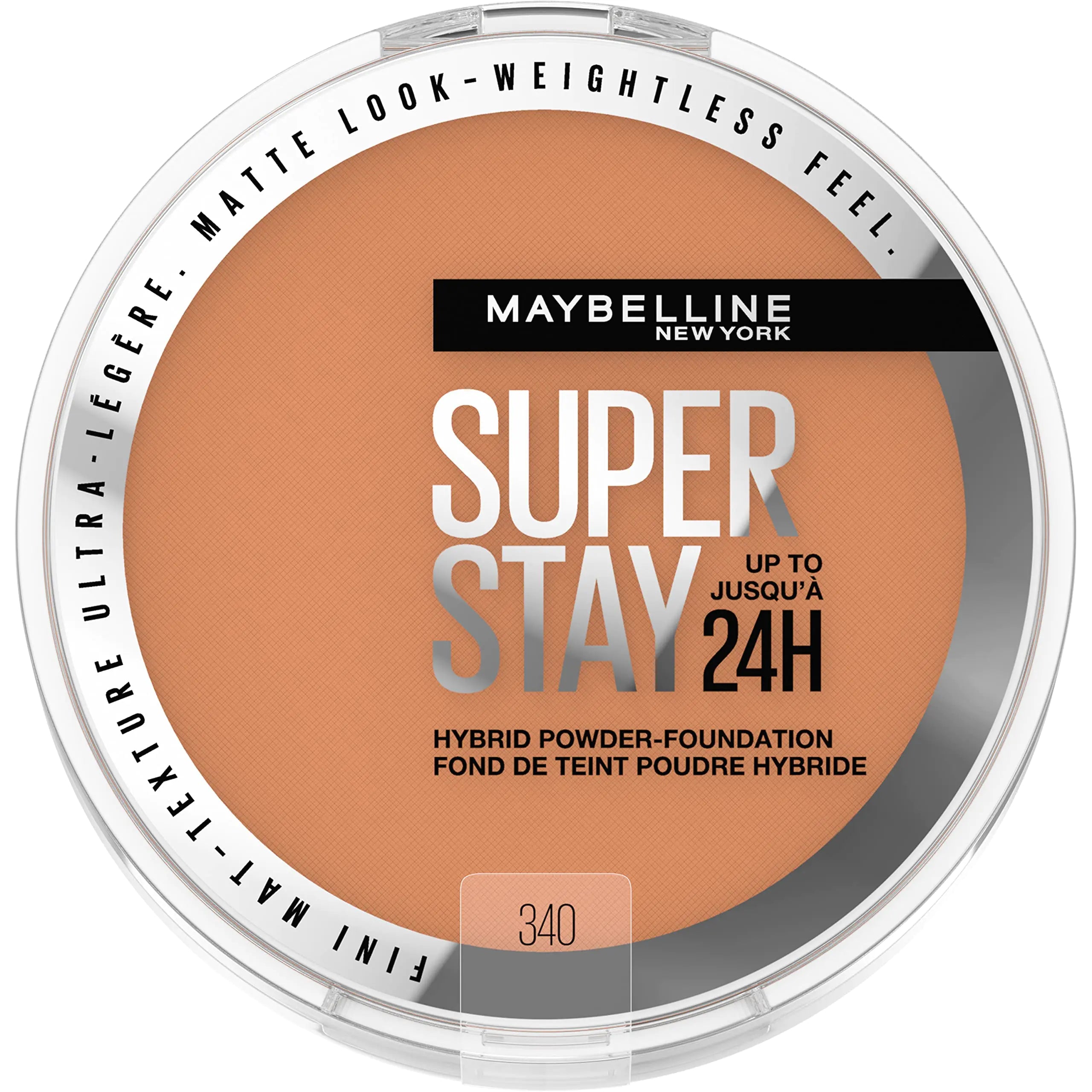 Maybelline Super Stay Up to 24HR Hybrid Powder-Foundation, maquillaje de cobertura media a completa, acabado mate, 340, 1 unidad SUPERSTAY POWDER 340 0.2 onzas (paquete de 1) 