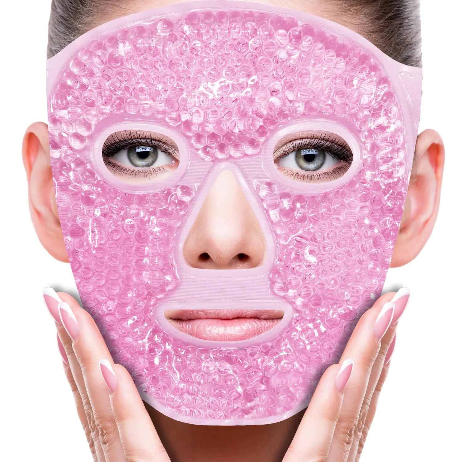 Masque pour le visage et les yeux avec pack de glace pour réduire les poches, les cernes, les cernes, les migraines, pack chaud/froid avec support en peluche douce (rose #19) Rose #19