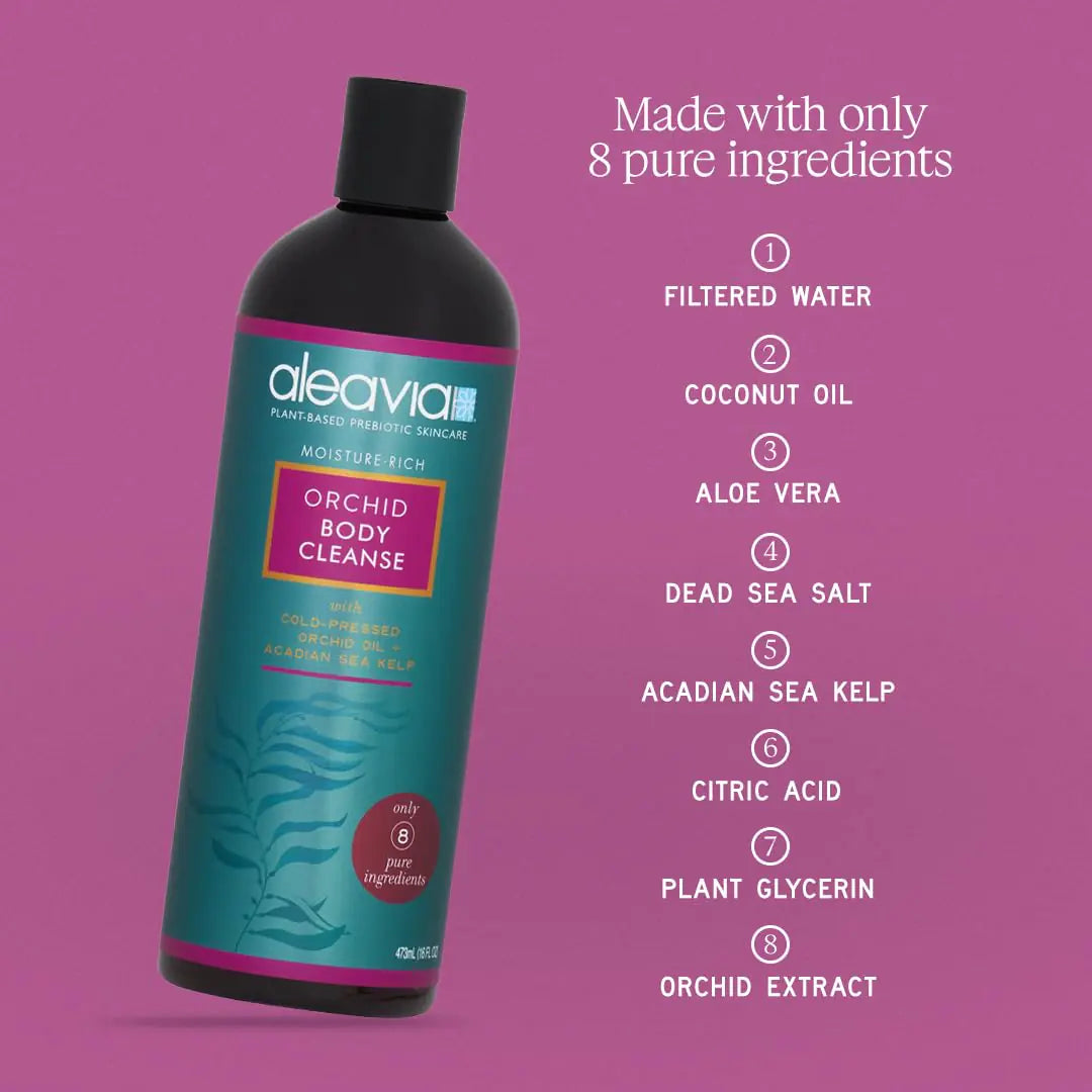 Aleavia Body Cleanse – Gel de baño prebiótico orgánico y totalmente natural con aceite de orquídea puro prensado en frío – Nutre el microbioma de tu piel – 16 oz 