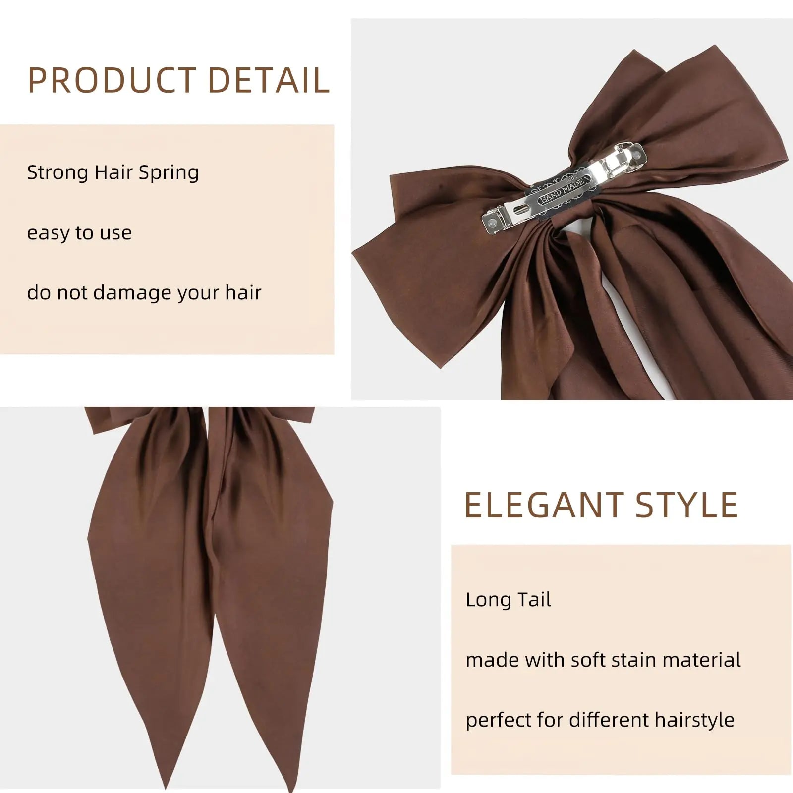 Hair Ribbon Clips with Long Tails - 8 PCS Cute Vintage Accessories for Women and Girls Nude Neutral