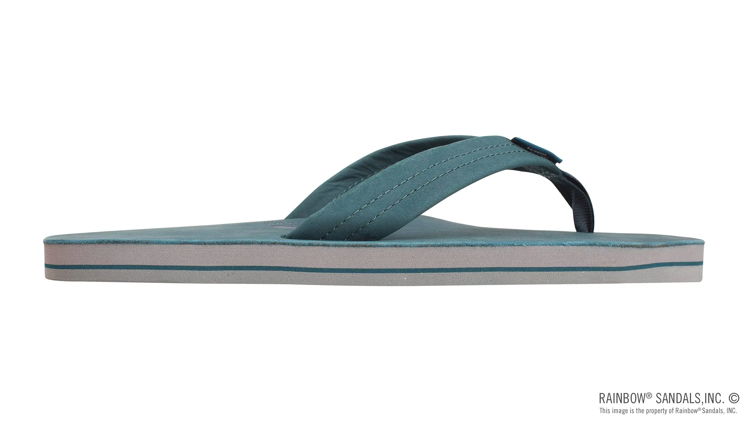 Sandalias Rainbow de piel para hombre de una sola capa con tiras anchas y arco 13,5-15 turquesa/gris 