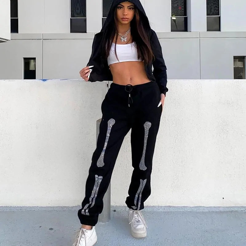 Bone Rhinestone Women Sweatpants and Jacket Vivareflex Online