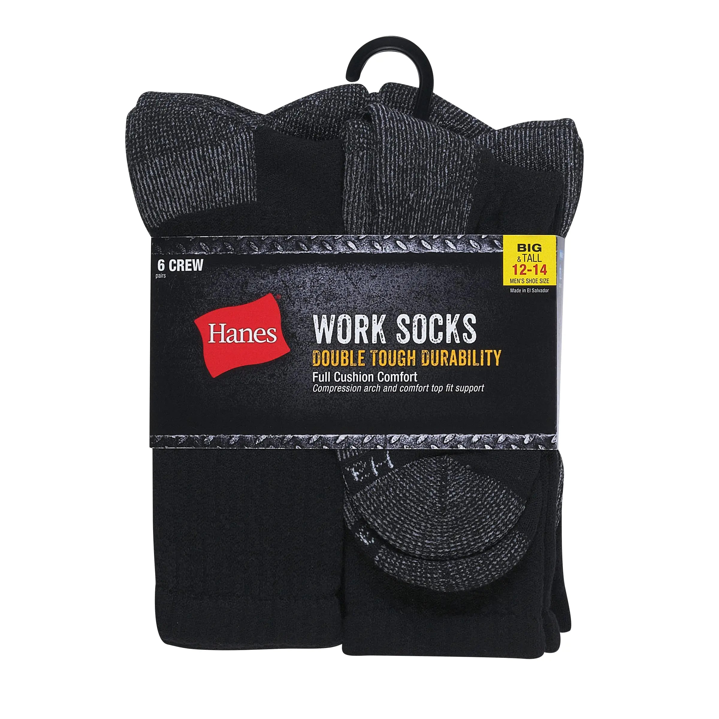 Calcetines de trabajo para hombre Hanes, paquete de 6, talla 6-12, color negro 