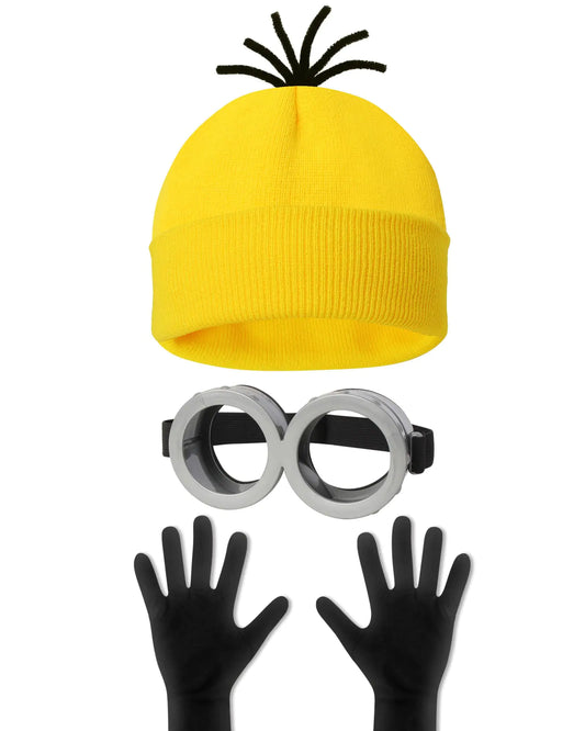 3 Pcs Halloween Costume Accessories Adult,Goggles Glasses/Yellow Beanie/Gloves for Men Women Cosplay Party Set - Vivareflex Online