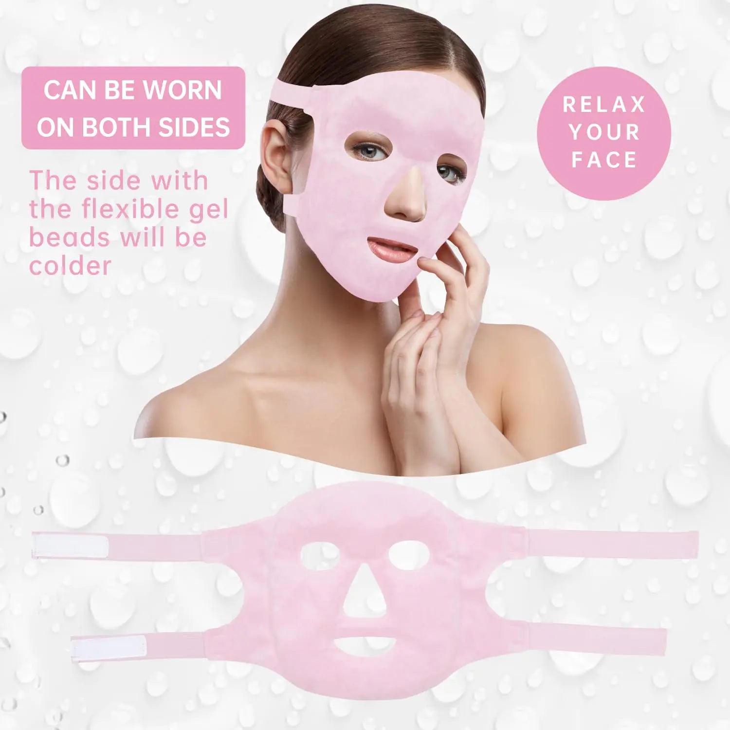 Masque pour le visage et les yeux avec pack de glace pour réduire les poches, les cernes, les cernes, les migraines, pack chaud/froid avec support en peluche douce (rose #19) Rose #19