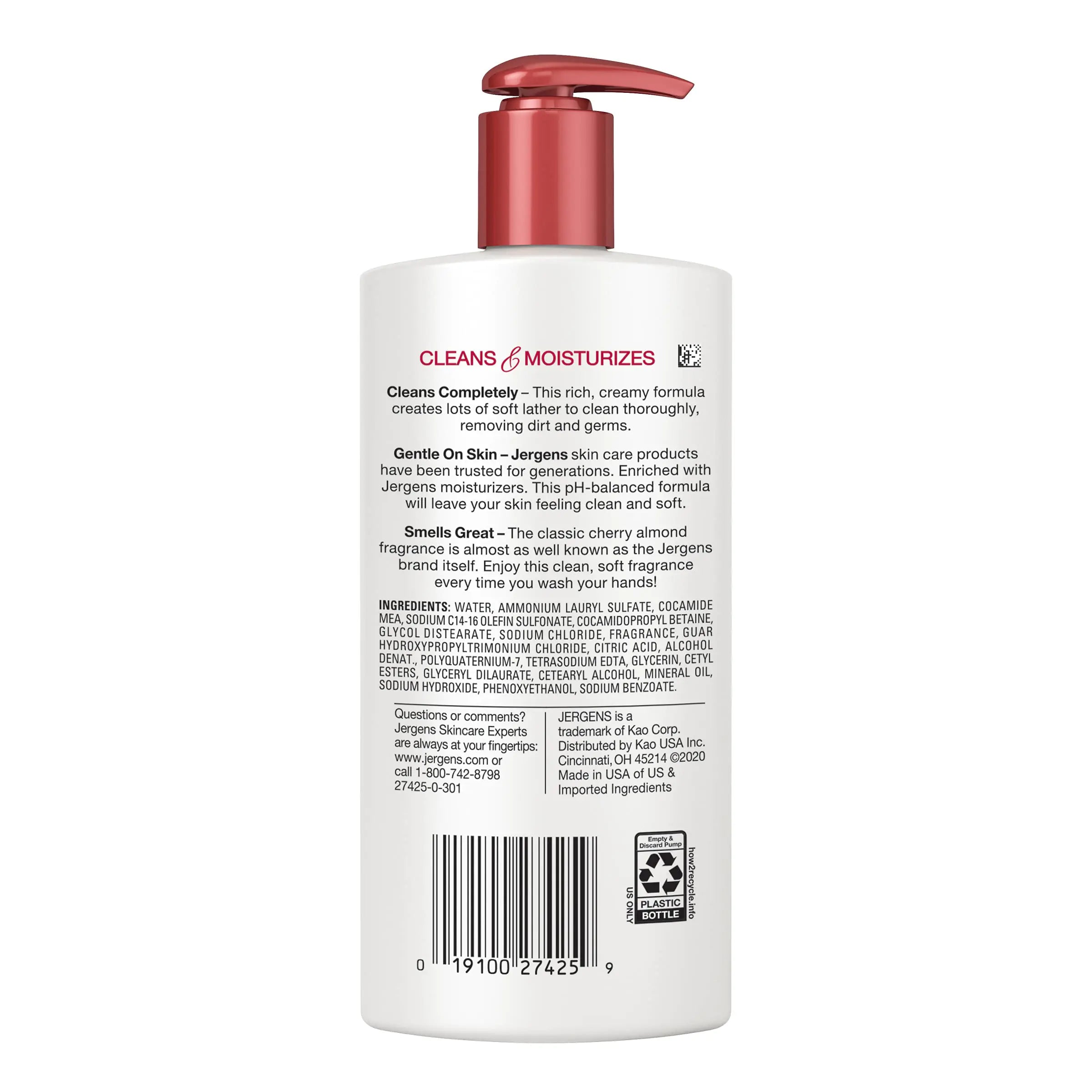 Jabón líquido para manos Jergens Extra Moisturizing, dispensador de jabón líquido para manos con aroma a cereza y almendras de Jergens, lavado de manos para manos secas, 8.3 onzas (paquete de 3) 8.3 fl oz (paquete de 3)