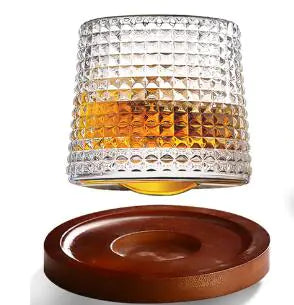 Verre à whisky rotatif avec base en bois