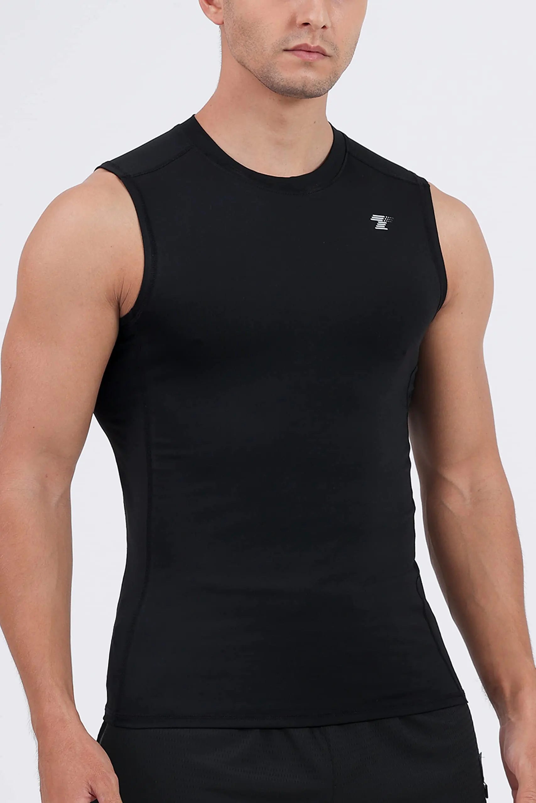 TELALEO - Paquete de 5 camisetas de compresión deportivas para hombre, sin mangas, para entrenamiento, capa base deportiva, para correr, baloncesto, color negro y blanco (paquete de cinco), tamaño mediano 