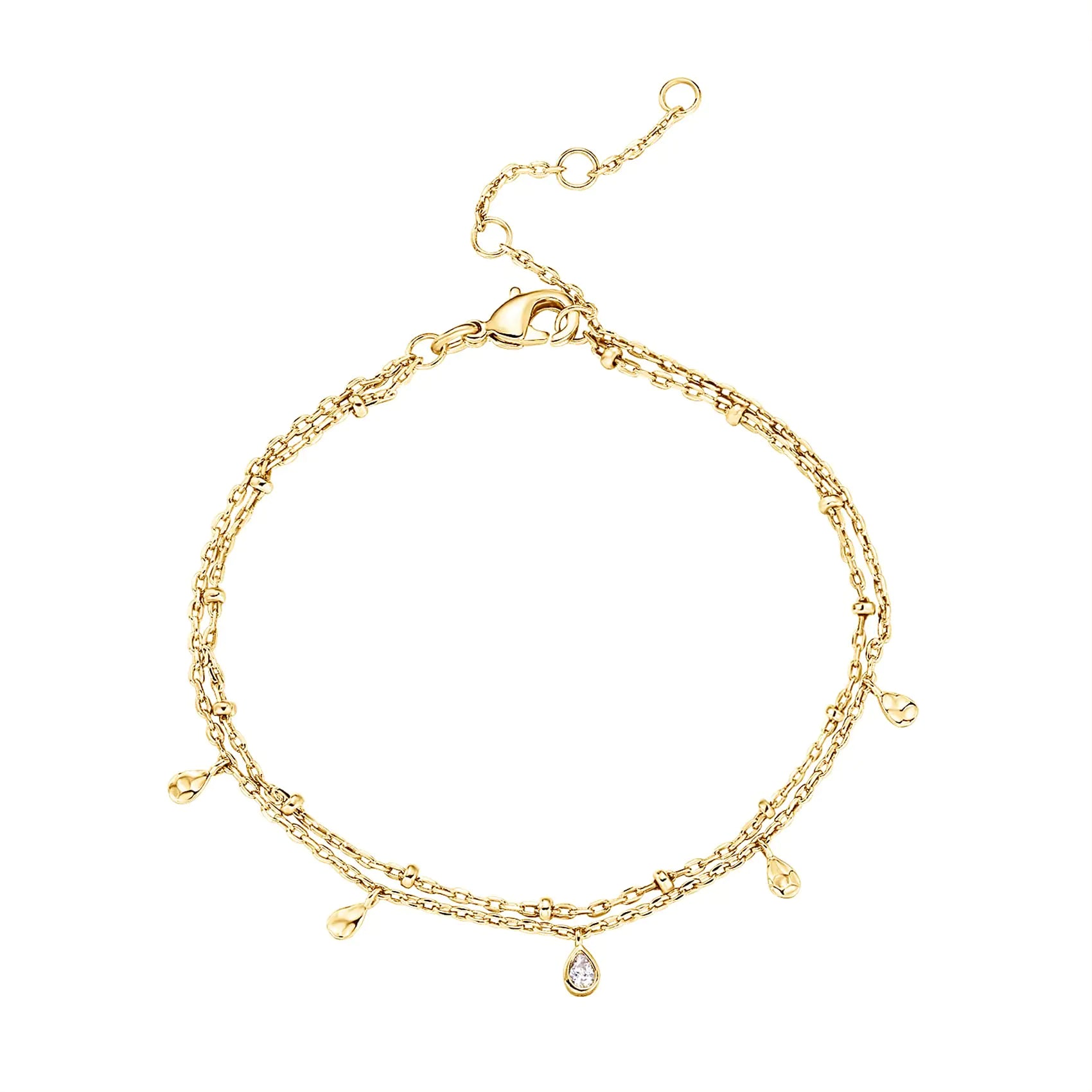 PAVOI - Pulseras de cadena infinita con diamantes simulados y circonitas cúbicas cubanas bañadas en oro de 14 quilates para mujer | Pulsera de cadena ajustable de oro amarillo doble 