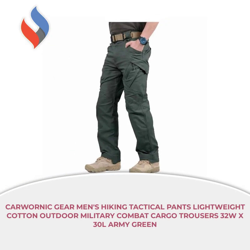 CARWORNIC Gear Men's Hiking Tactical Pants Lightweight Cotton Outdoor Military Combat Cargo Trousers 32W x 30L Army Green by@Outfy